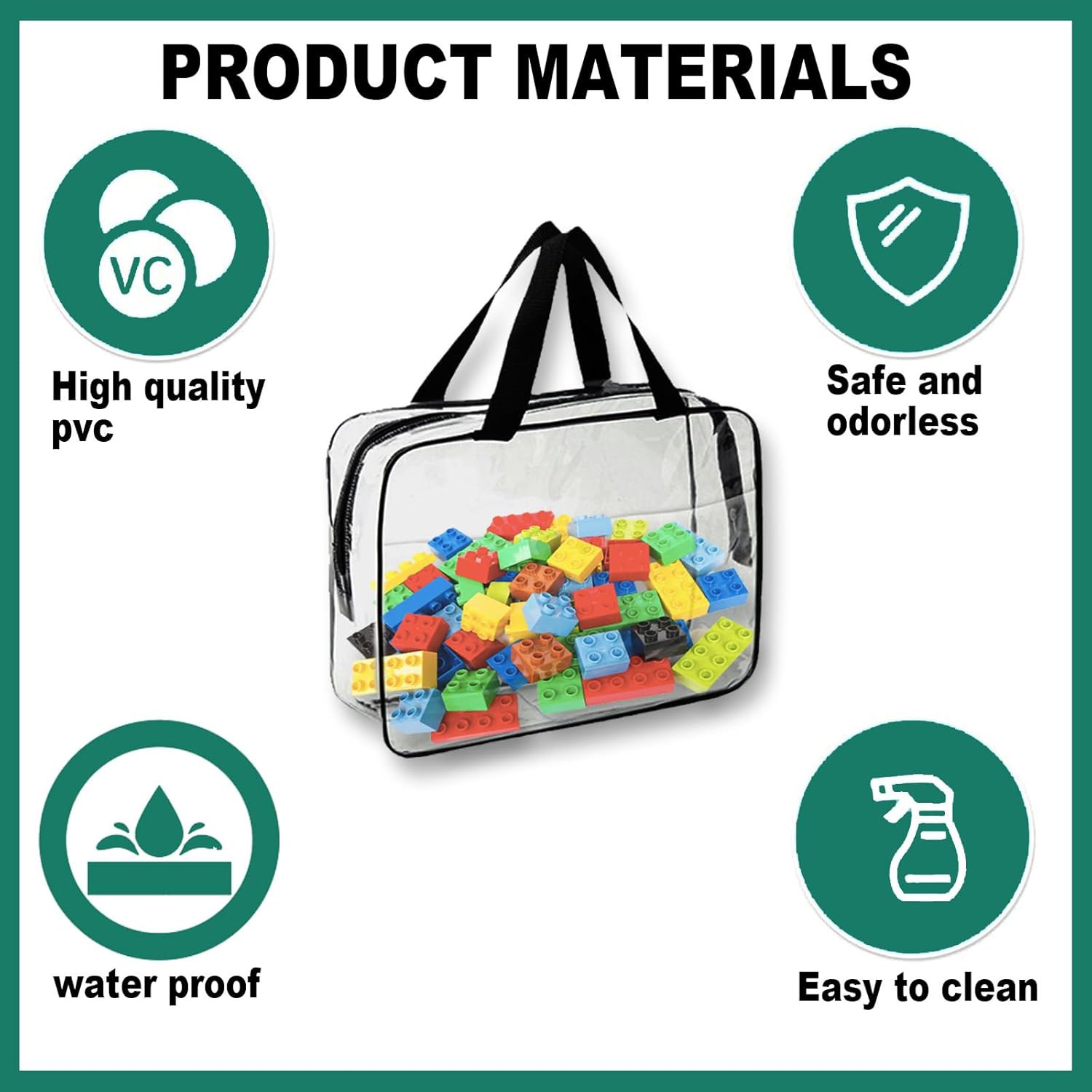 6 Pcs Toy Storage Bags with Zipper - 11.8 x 8.6 x 3.9 Inch,Clear PVC Portable Handheld Zipper Toy Organizer Bags for Organizing Board Games,Building Blocks,Puzzle,and Kids Books.black 6 Pcs