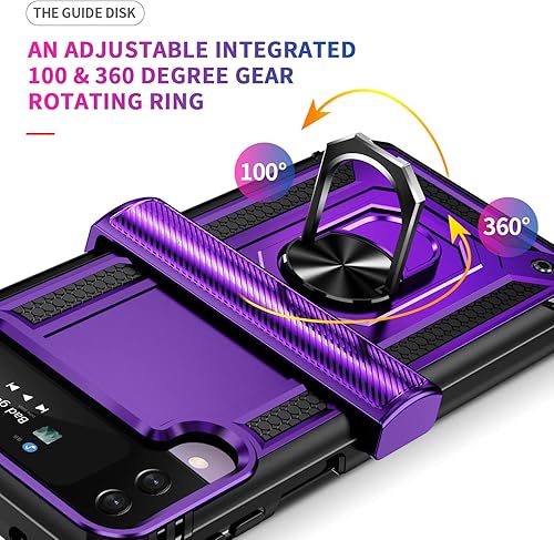Miniatura 3 de ONOLA Funda para Samsung Galaxy Z Flip 4, Galaxy Z Flip 3 con protección de bisagra y anillo giratorio de 360 con soporte magnético resistente para