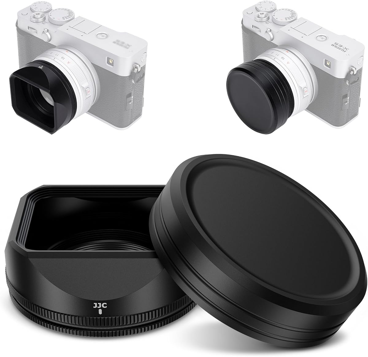 Metal LH-XF27 Lens Hood Shade w Cap &Adapter Ring for Fujifilm XF 23mm F2.8 | Square Lens Protector for TTArtisan XF 27mm XF27 F2.8,for Fuji Fujifilm XF 23mm XF23mm F2.8 R WR On X-E5 XE5, Replace LH-XF27