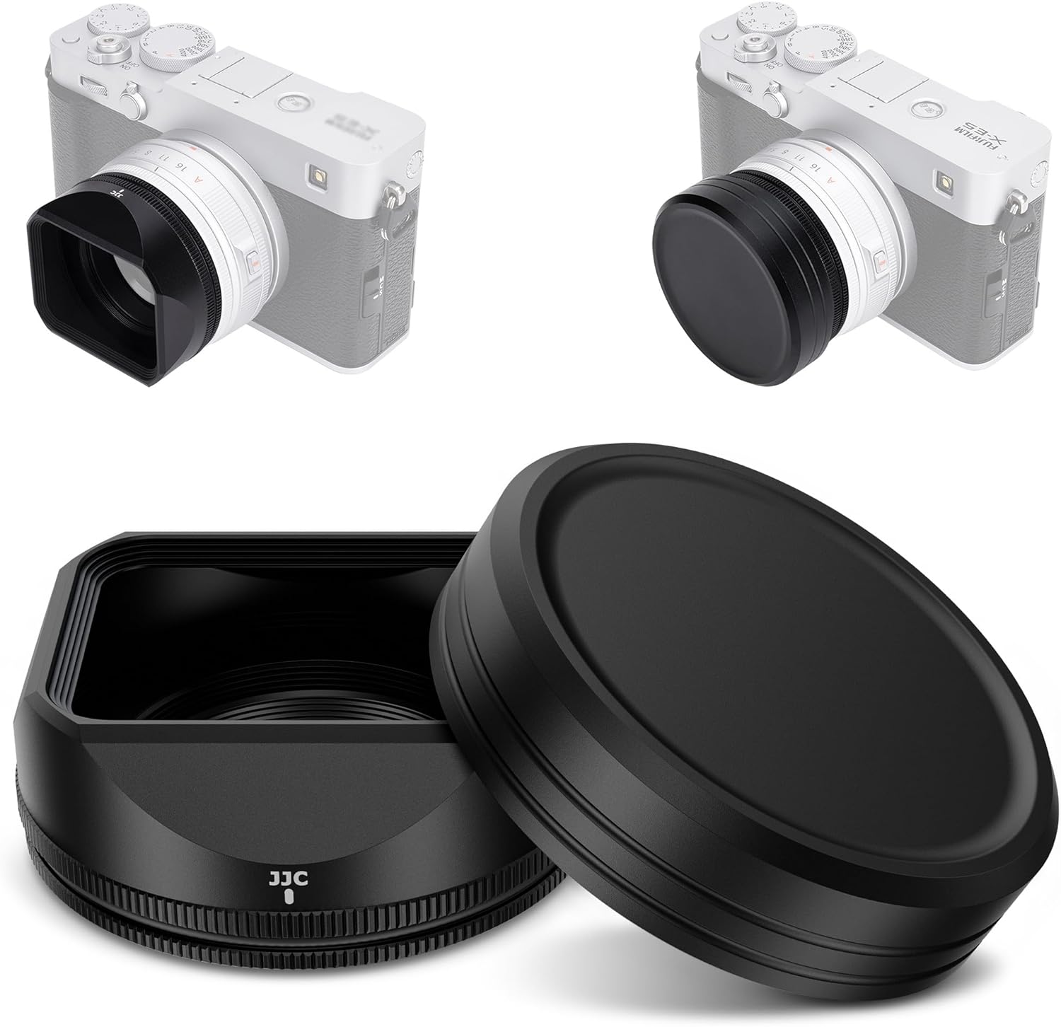 Metal Square Lens Hood Shade with Hood Cap & Adapter Ring,for Fuji Fujifilm XF 23mm F2.8 R WR On X-E5 XE5 Camera, Lens Cover Protector for XF 27mm F2.8 R WR,Replaces LH-XF27(NOT for TTArtisan) - Black