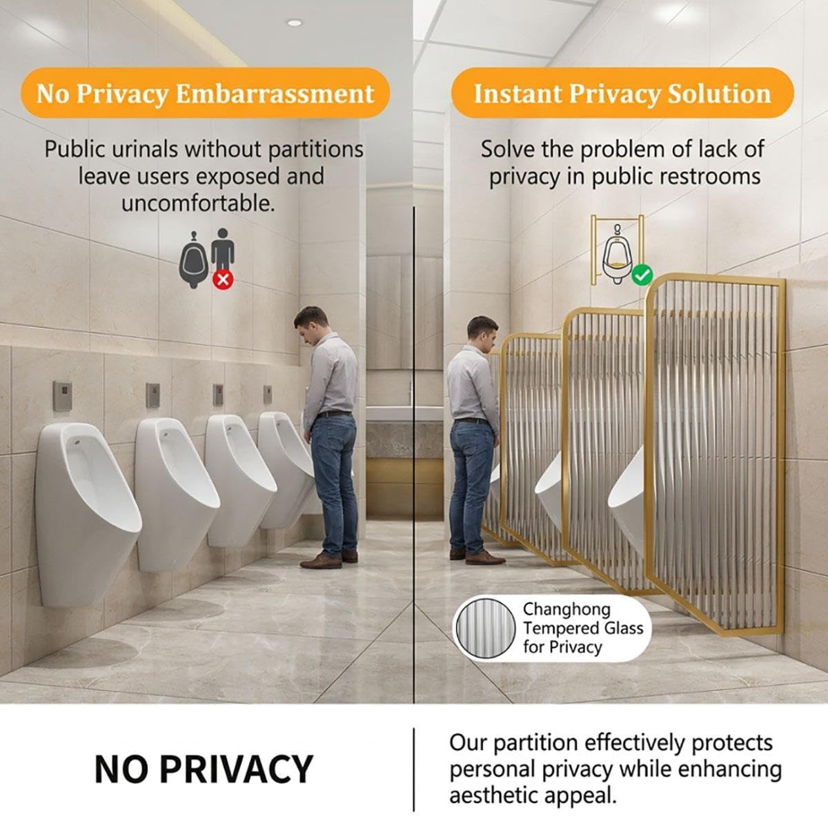 Divisorio for orinatoio a parete for bagni uomo, privacy e design moderno