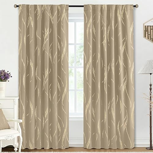 Miniatura 66 de Yakamok - 2 paneles de cortinas opacas con aislamiento térmico y puntos dorados, para sala de estar y dormitorio, juego de 2 paneles con ojales