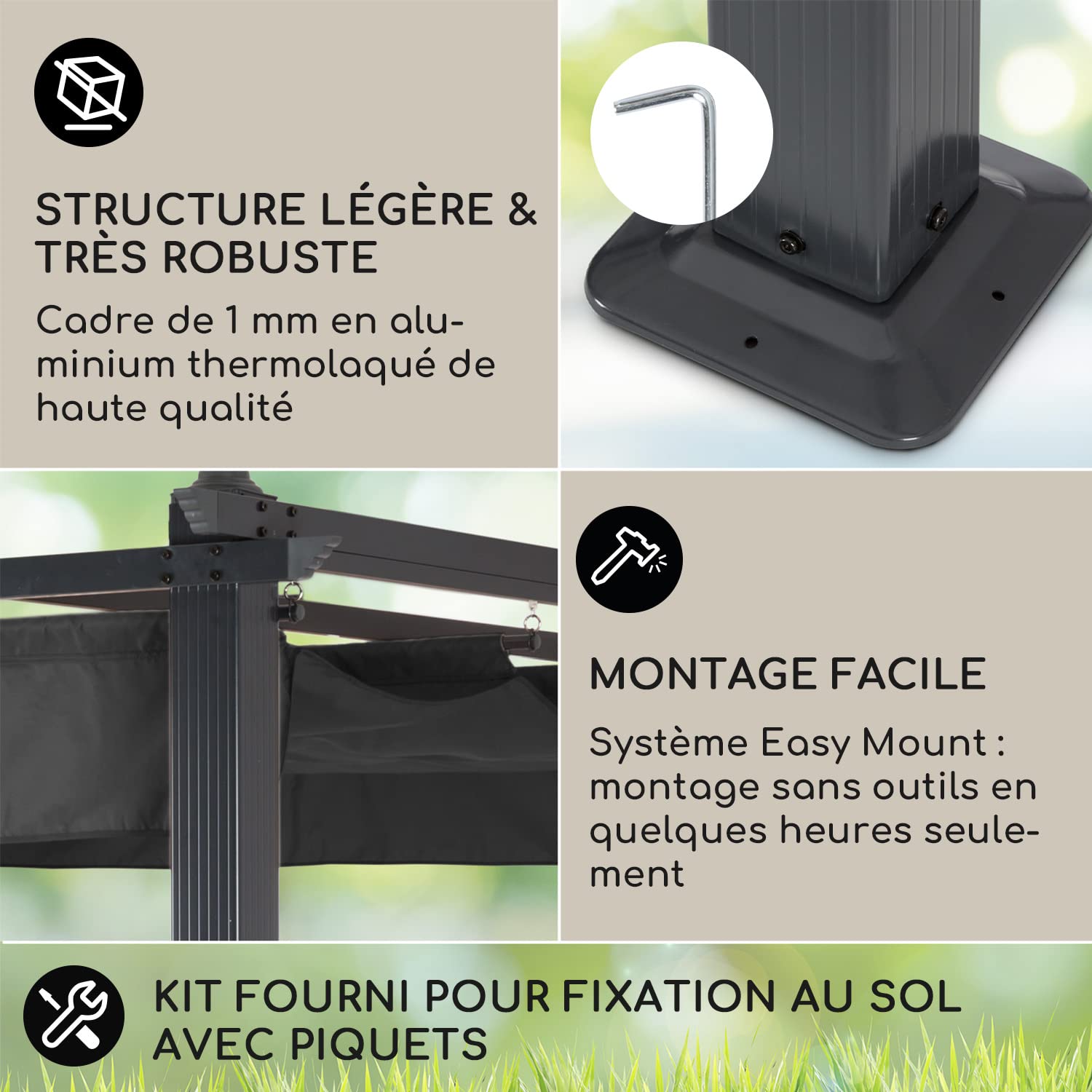 Blumfeldt Pergola Aluminium 3x6m, Pergola Terrasse, Tonnelle de Jardin avec Toit Rétractable, Kit Pergolas en Métal, Cadre en Aluminium, Protection UV, Alu avec Toit en Polyester Imperméable