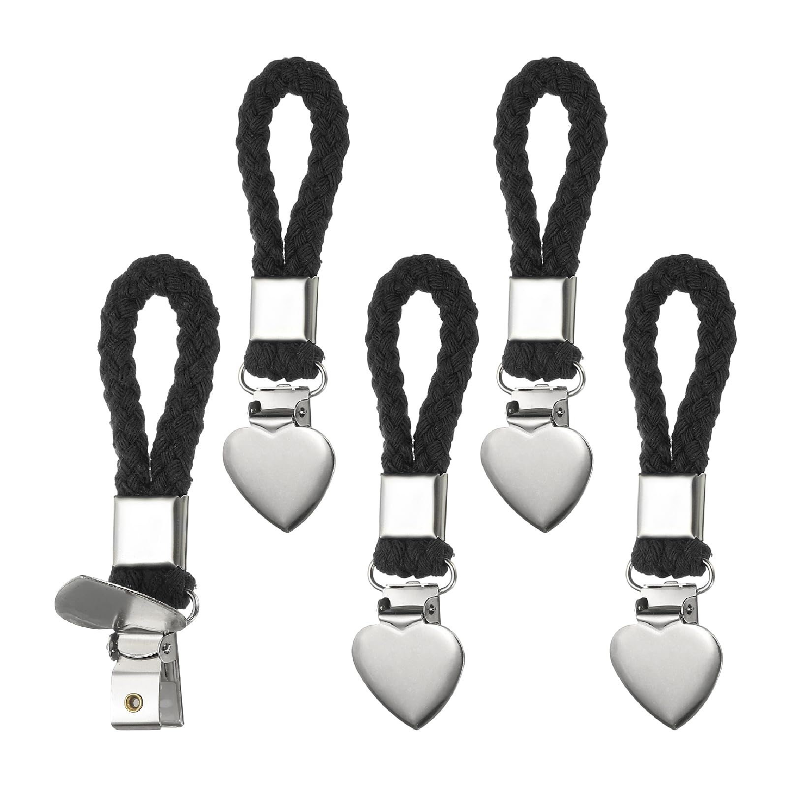 PATIKIL 5 Pcs Hanging Tea Towel Clips, 1.2" Width Braided Cotton Loop Towel Clip with Silver Metal Clamp for Kitchen Bathroom RVs Camping Hanging Organize Tool, Black
