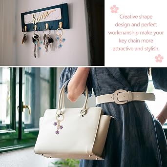 5 Pcs Cute Keychain, Cute Flower Keyring, Keyrings for Women, Flower Gold Keychain Bag Charm, Keyring Accessories Purse Charms, for Bag Accessories, Key Pendant, for Girls Women Gift