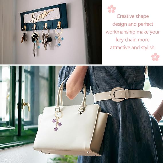 5 Pcs Cute Keychain, Cute Flower Keyring, Keyrings for Women, Flower Gold Keychain Bag Charm, Keyring Accessories Purse Charms, for Bag Accessories, Key Pendant, for Girls Women Gift