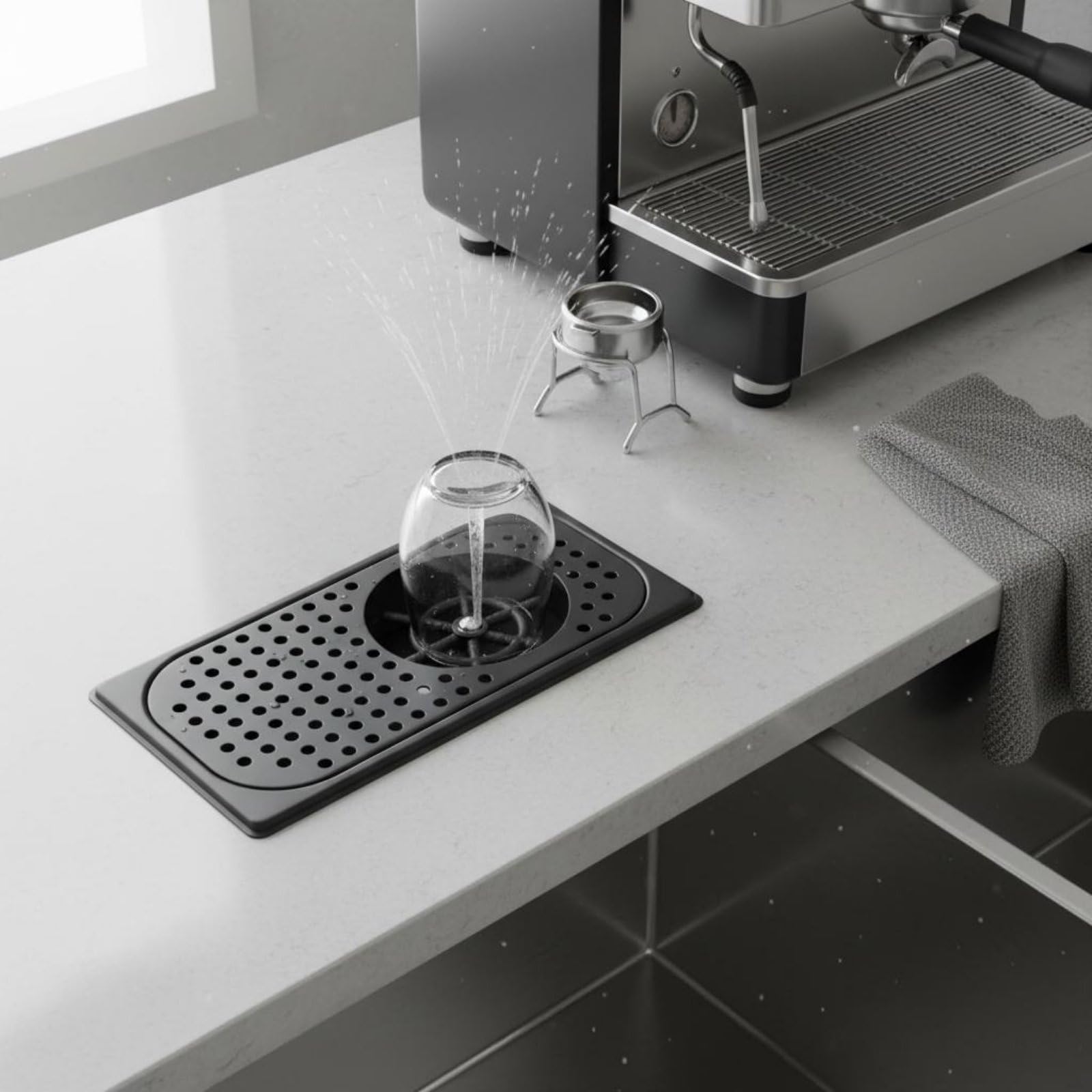 Rubinetto per Lavello Commerciale Automatico per Lavaggio Bicchieri Risciacquo Rapido Materiali in Acciaio Inox E Rame Adatto per Bar Ristoranti Caffetterie Casa, Moderno, Nero, Lungo