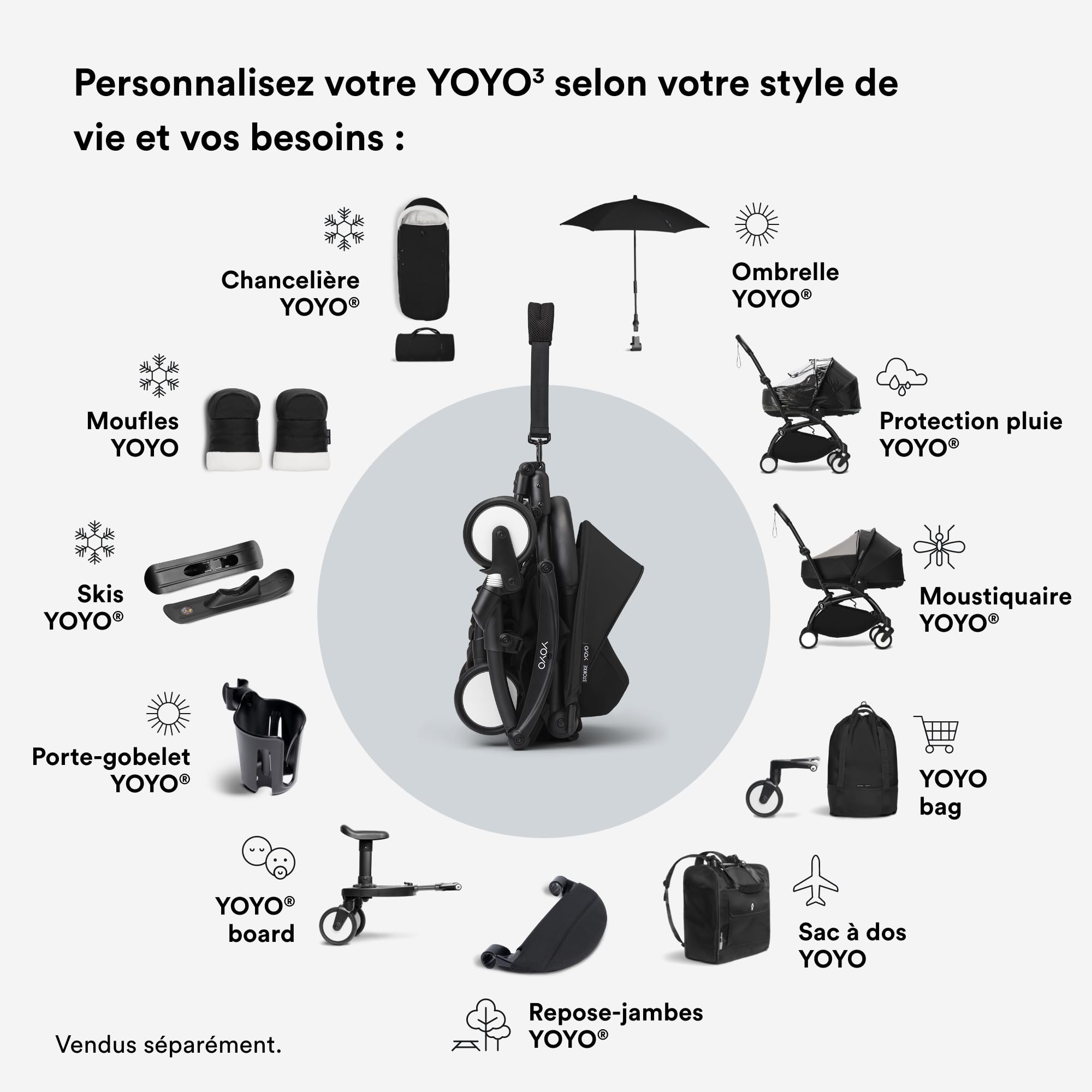 Stokke YOYO Newborn Shell, Noir - Jusqu’à 6 Mois ou 9 kg - Inclus: Coque Semi-Dure, Double Matelas, Couvre-Pieds - Cadre YOYO nécessaire (Vendu séparément)