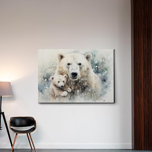 Miniatura 3 de Fox Mother Cub Prints, In The Style Of Stencil,Based, Ivory, Kids Wall Art, Kids Wall Art Display, Mom And Baby Animal Art Print, Canvas, Home Decor