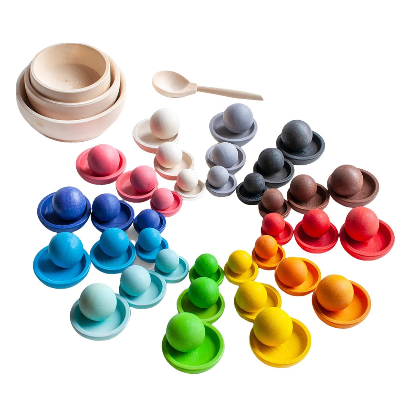 Générique Farbe für – Farbsortier-Set aus Holz mit Bällen, Tellern und | Löffeln, verschiedene Größen, vorschulisch, Feinmotorik