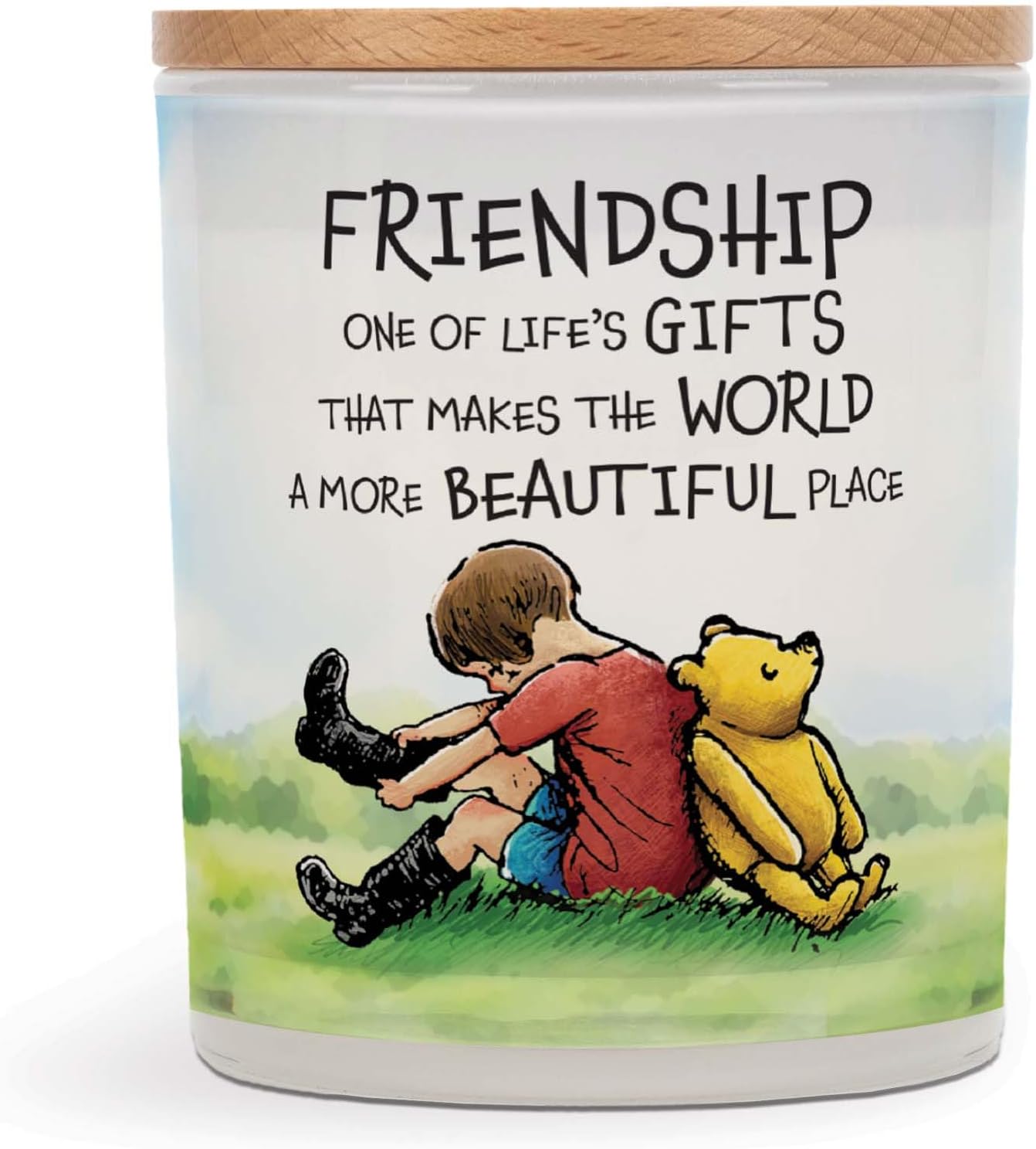 Elanze Designs Pooh Classic Yellow Bear Oh Bother! Hunny Jar, 11.5 Ounce 75-80 Hours Burn Time, Pure Soy Wax Premium Home Fragrance Glass Jar Candle with Bamboo Lid, Scent: Apples & Maple Bourbon