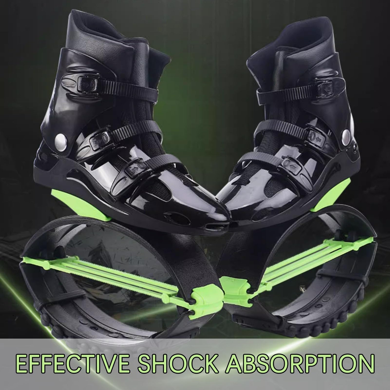 Jumps Botas Zapatos Botas de Rebote para Fitness Negras y Verdes, Zapatillas Deportivas Unisex Moon, con Capacidad de Carga de 30 a 110 kg