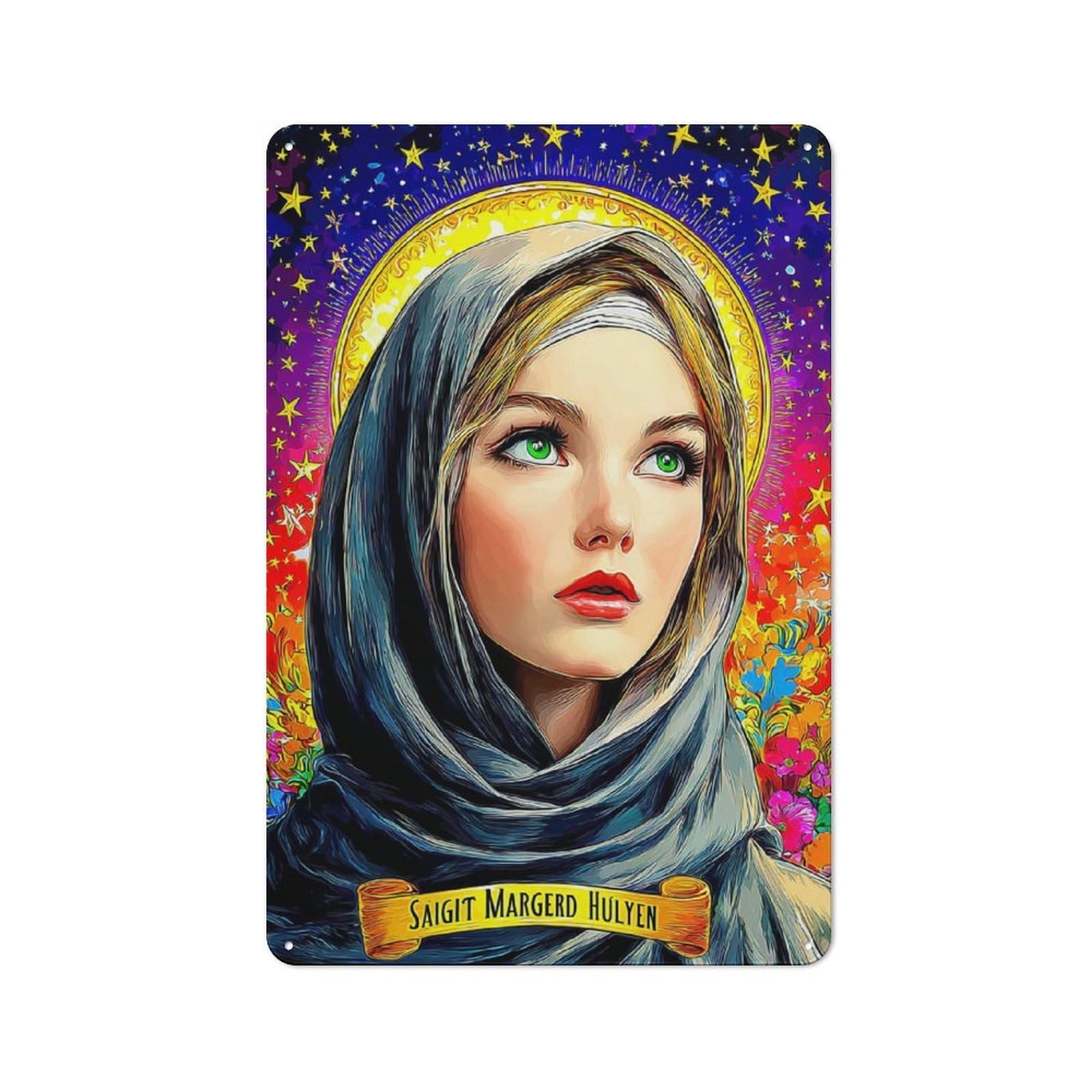 Junmoney Saintly Serenity A Celestial Portrait Country Metal Sign With Design 30X20cm, Farmhouse Farmhouse Wall Decor For Kitchen, Cottage, Porch Or Garden Room