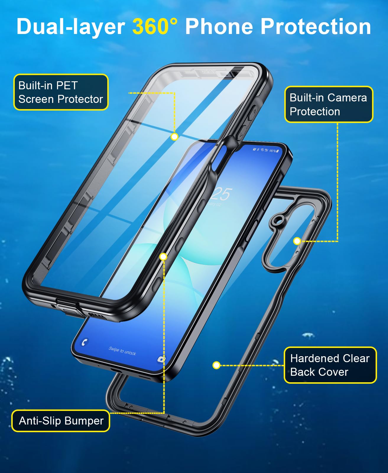 Beeasy Cover per Samsung Galaxy A17 IP68 Impermeabile, 360 Antiurto Resistente Rugged Custodia con Fotocamera/Schermo Protezione, Integrale Indistruttibile Antipolvere Subacquea Acqua Case, 6.7", Nero