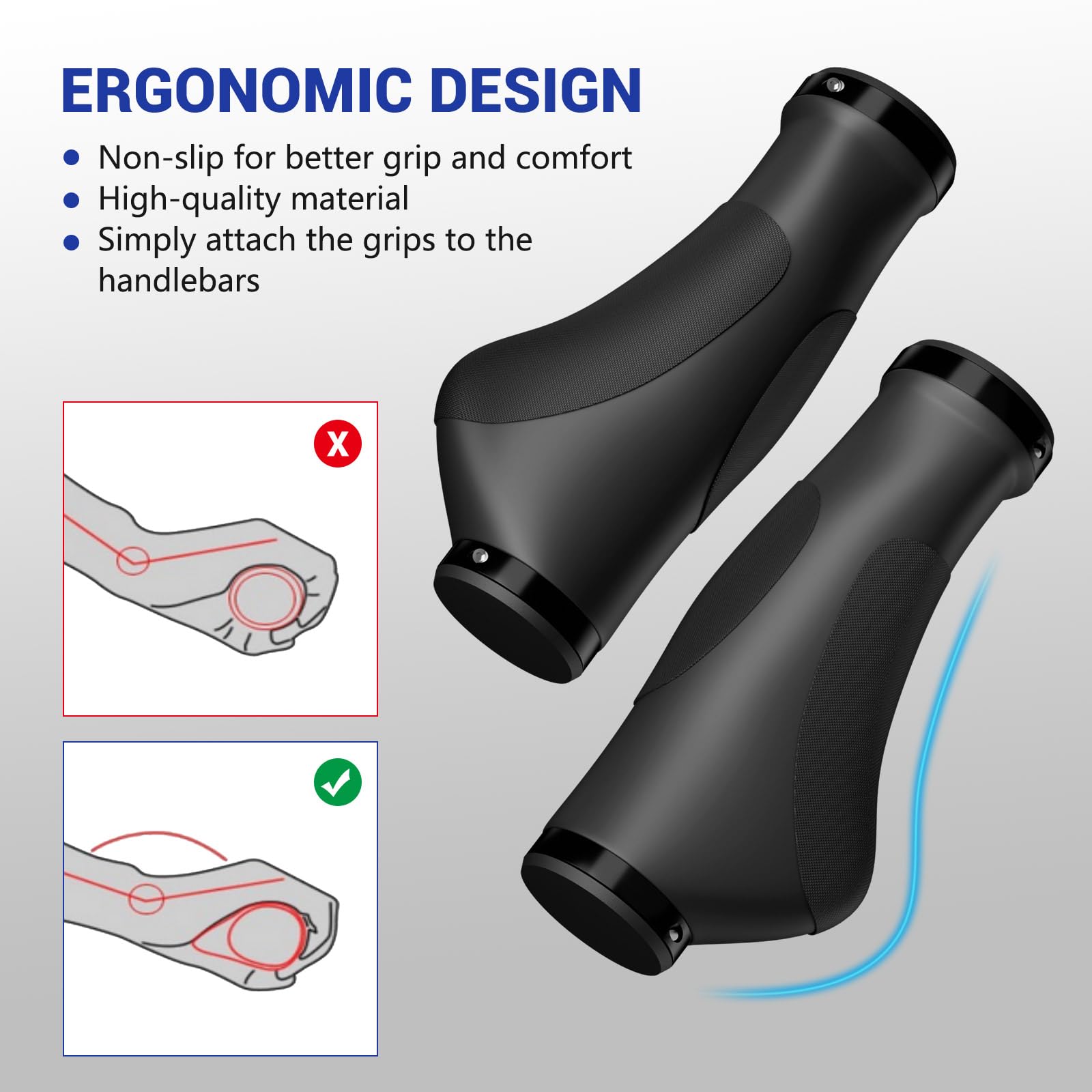 Uchwyty rowerowe, antypoślizgowe, ergonomiczne wzornictwo, uchwyty rowerowe na kierownicę MTB, antypoślizgowe, gumowe, do rowerów elektrycznych 22,2 mm, rowerów trekkingowych, górskich