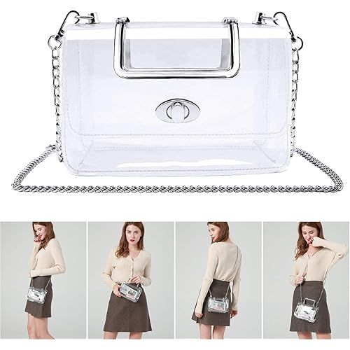 MOETYANG Womens Transparent Clutch Clear Purse Crossbody with Golden Chain Strap PGA Stadium Approved Bags