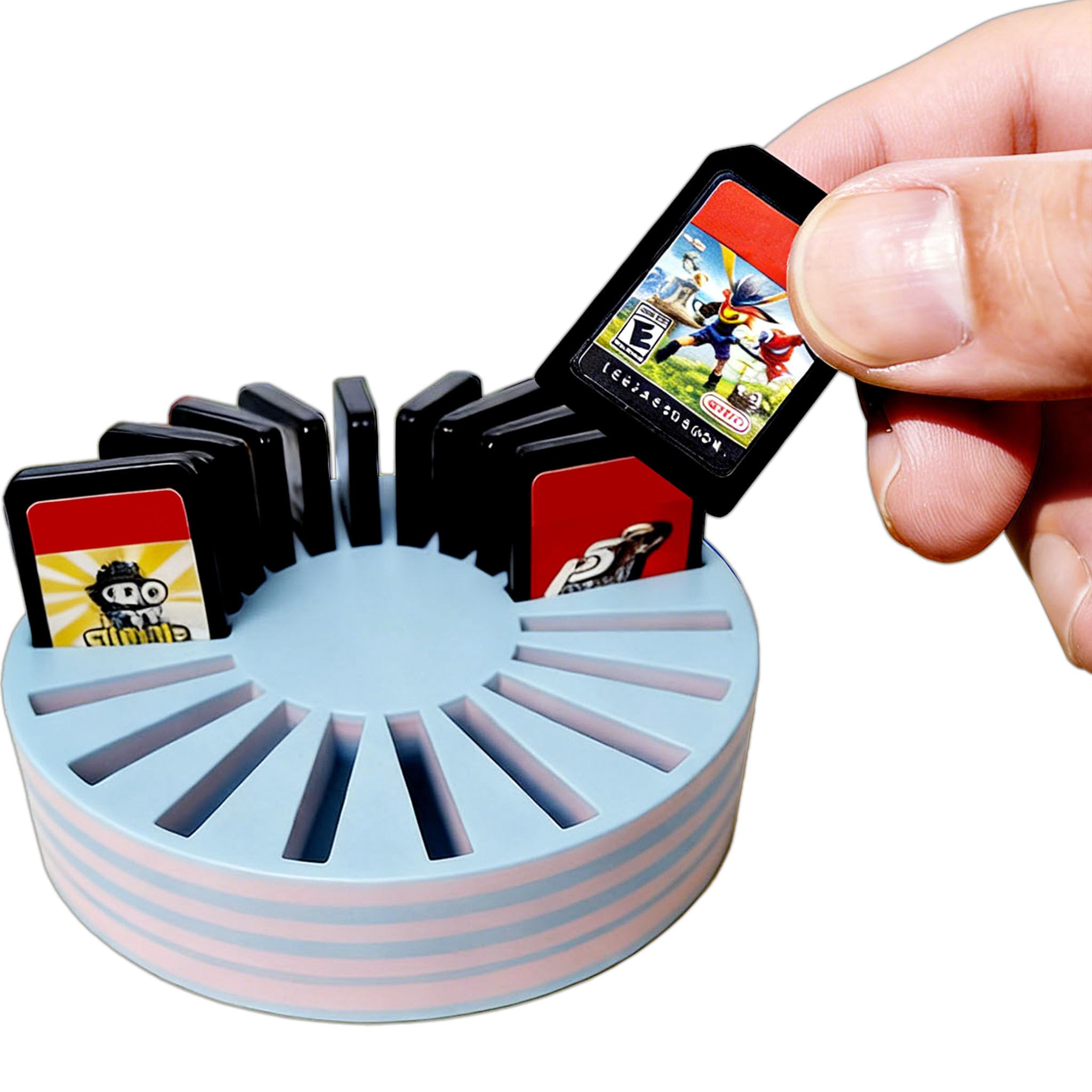20‑Slot Round Game Card Holder for Nintendo Switch, Switch 2 (2025), Switch OLED & Switch Lite – Blue Pink Macaron Game Card Organizer Stand, Switch Game Storage Display & Desktop Game Cartridge Case