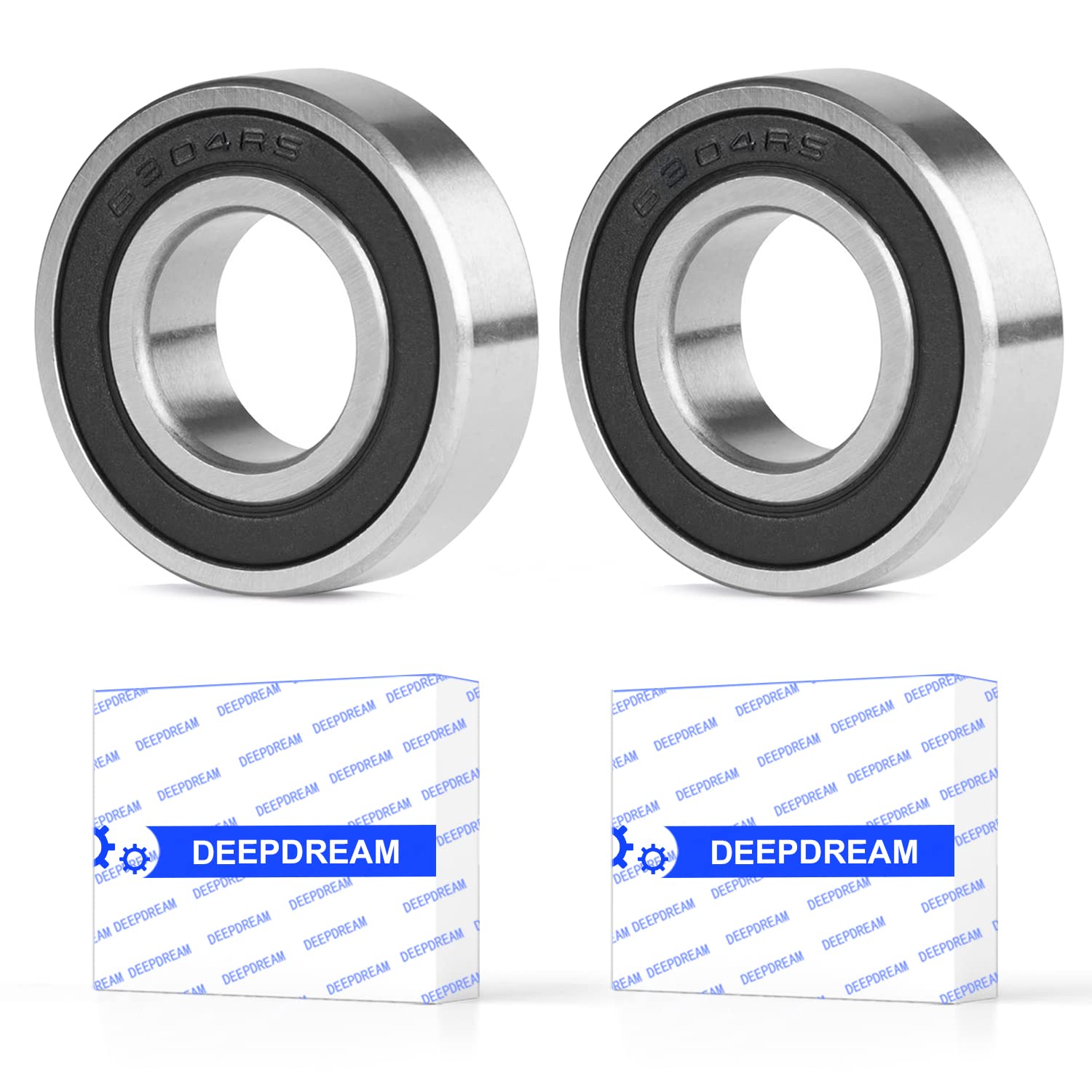 DEEPDREAM 2 Pcs 6304-2RS Double Rubber Seal Bearings 20x52x15mm, Pre-Lubricated and Stable Performance and Cost Effective, Deep Groove Ball Bearings