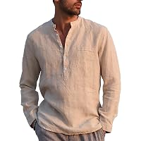 LVCBL Camicia da Uomo A Maniche Lunghe Estiva per Il Tempo Libero in Lino Vestibilit Normale Cachi XL