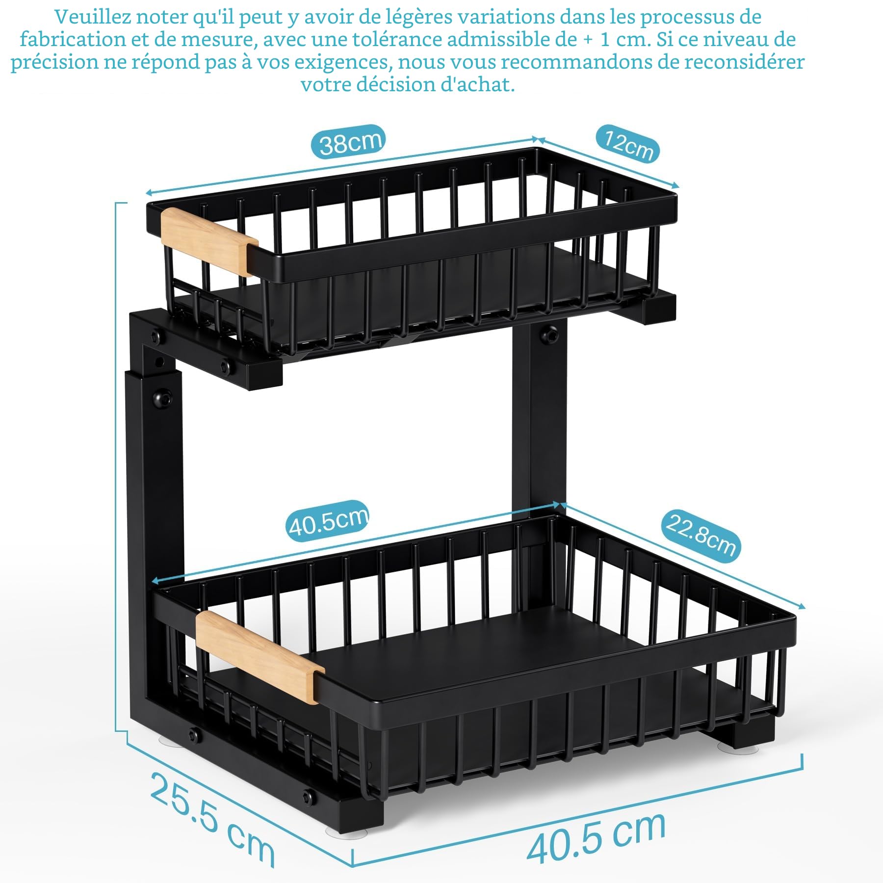Rangement Sous Evier,Métal 2 Packs Rangement Sous Evier Cuisine,Robuste Organisateur Sous Evier Et Organisation De Pour La Cuisine,Salle De Bain(Noir)