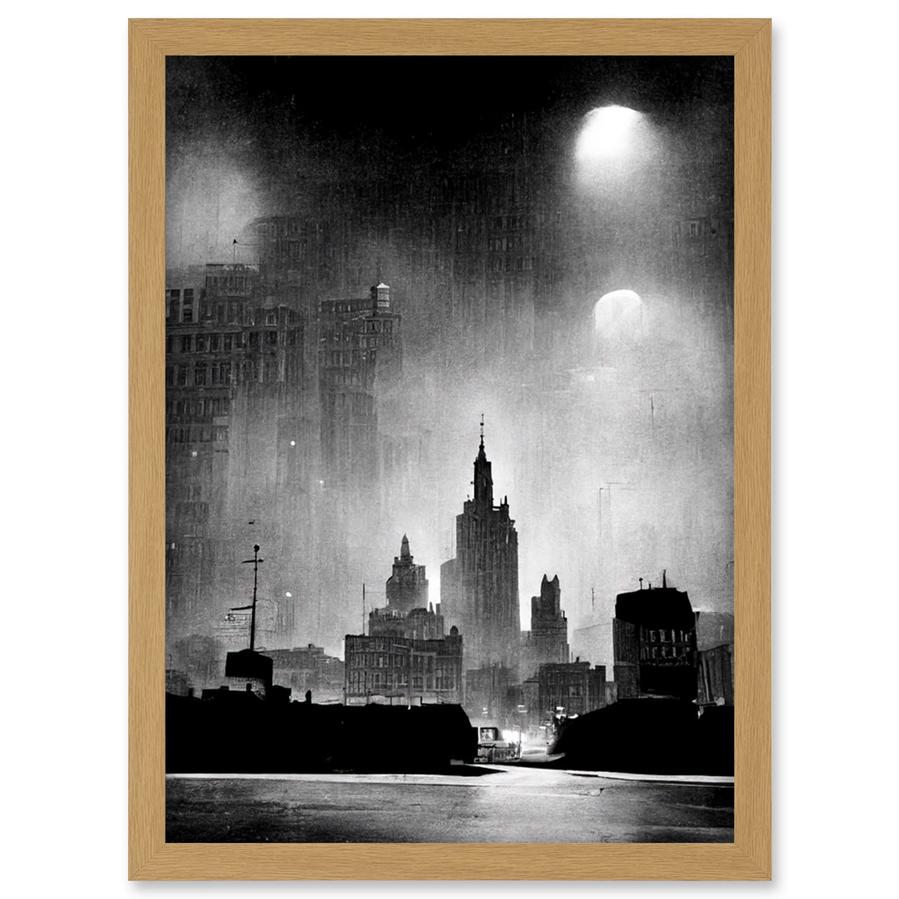 A4 Framed Wall Art Print - 1950s Black And White New York Rainy Mist Cityscape Artwork - Artery8