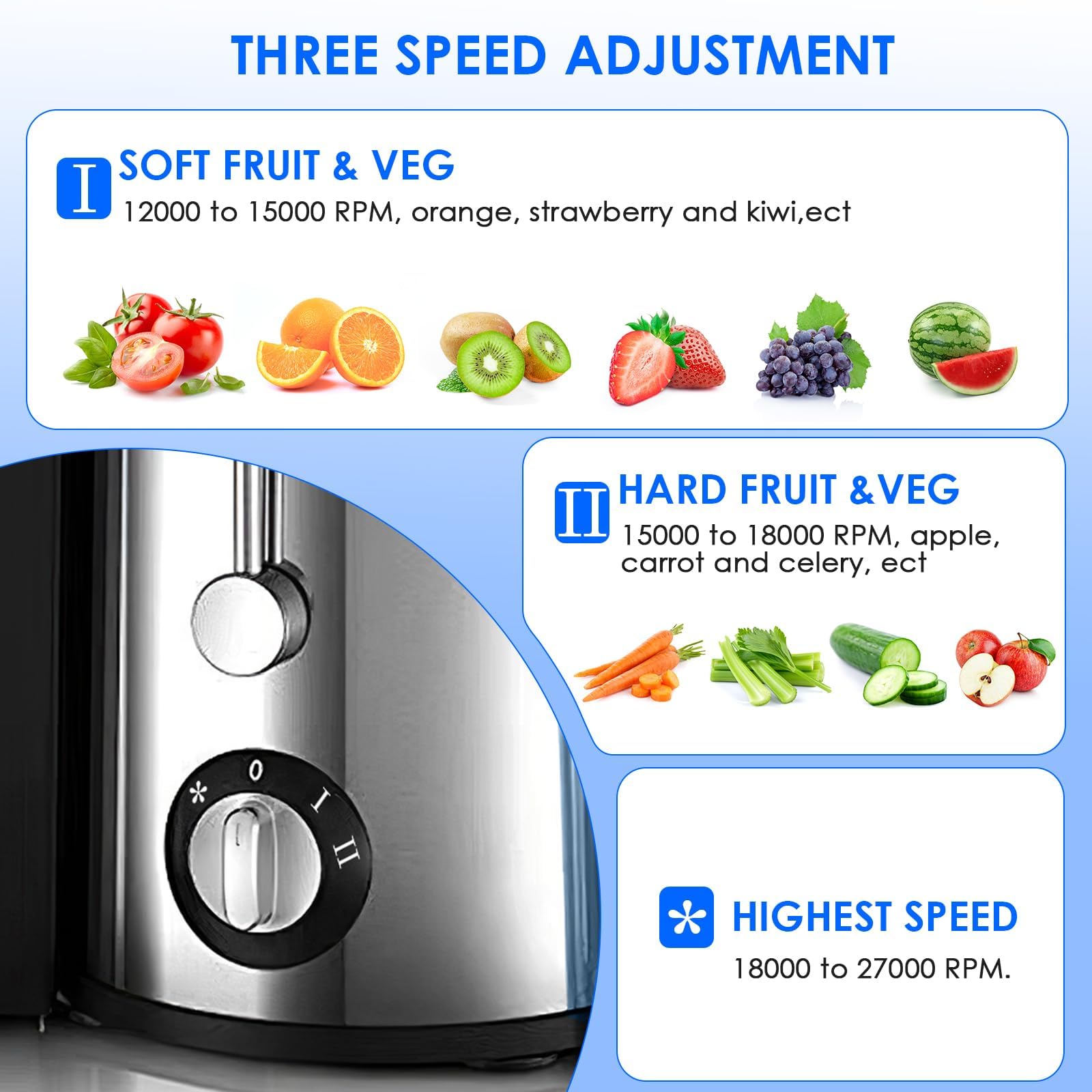 TeqHome Juicer Machines, 1000W Centrifugal Juice Extractor with Larger 3.2'' Feed Chute, 3-Speed Setting, Easy to Clean, Upgraded Stainless Steel Juicer Extractor for Fruits & Vegetables,BPA-Free