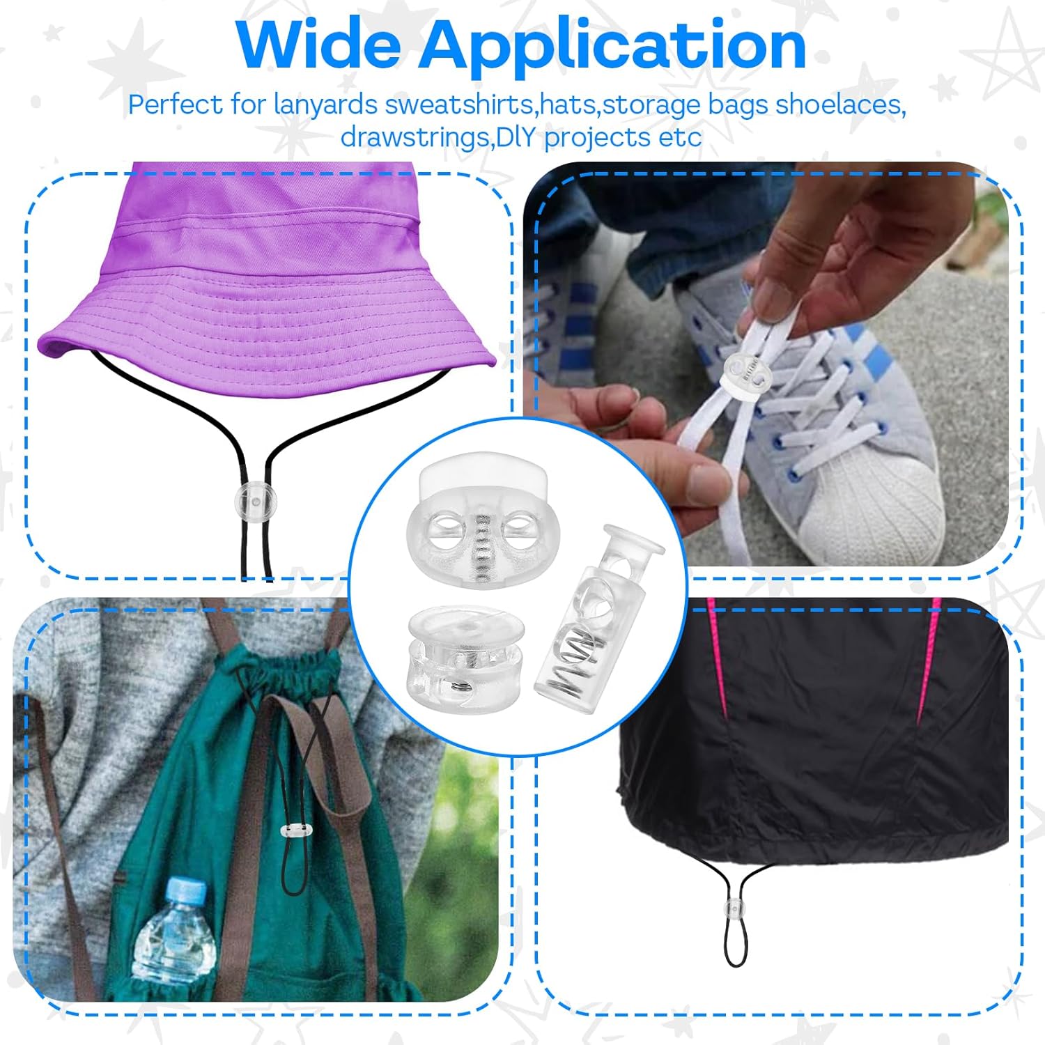 48PCS Spring Cord Lock, Plastic Cord Locks for Drawstrings Spring Toggle Stopper Cord Adjuster Shoelace Fastener Lock - Image 4