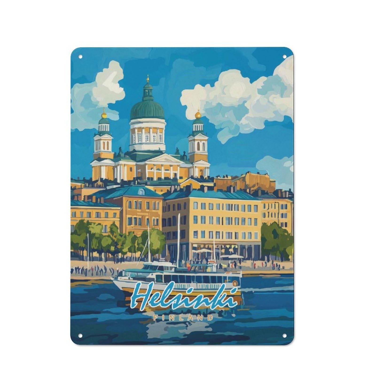 Junmoney Style-5 Helsinki Cityscape Rustic Metal Sign 40X30cm For Garden Room Or Summerhouse, For Themed Interiors In Garden Rooms And Summerhouses