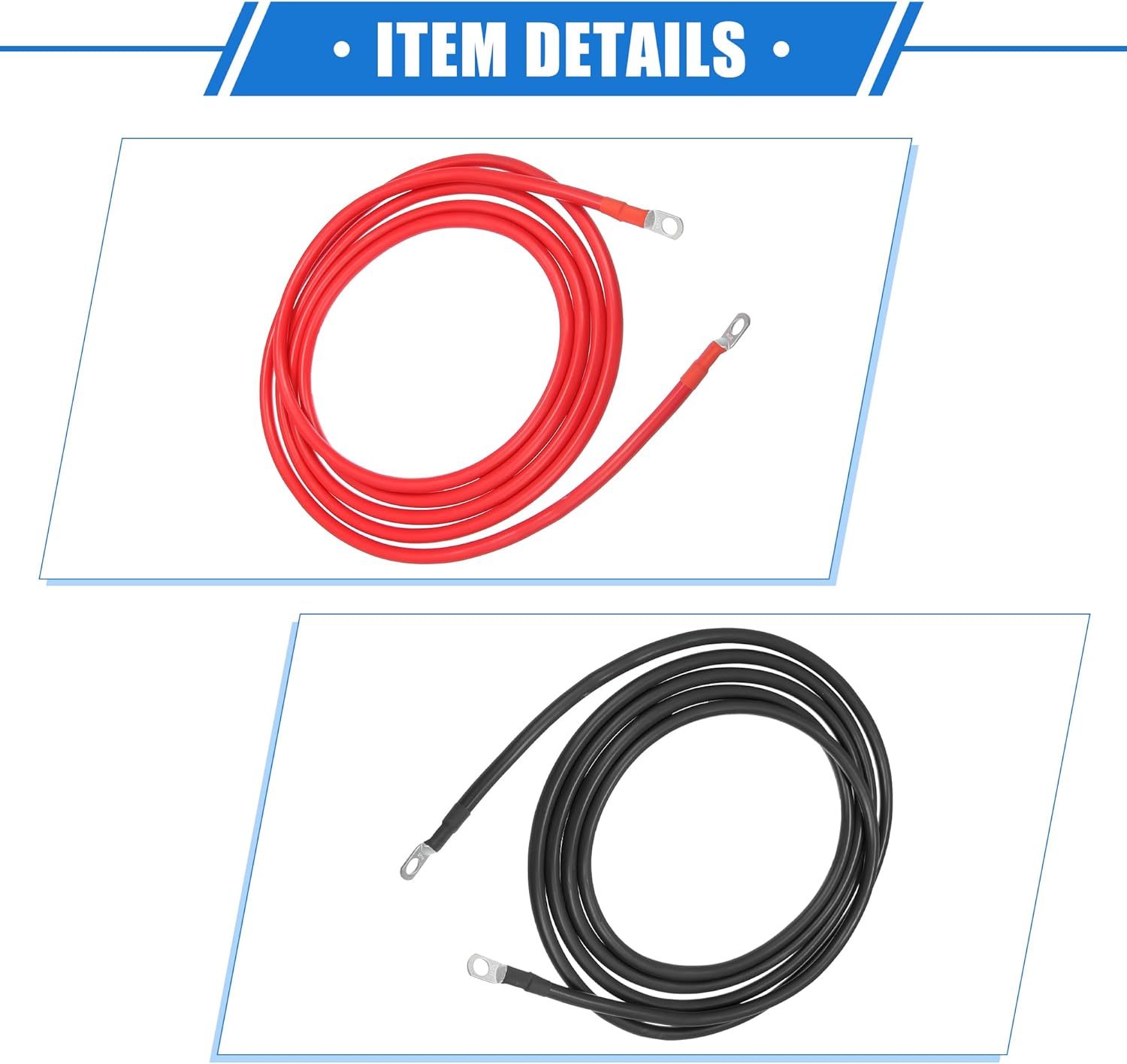 1 Pair Copper Battery Inverter Cables, 4 AWG Gauge 12ft Battery Cable Universal for Car Vehicle RV Durable Pure Copper Black Red with 3/8" Ring
