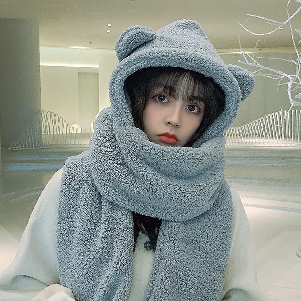 Amazon.co.jp: HADWAO レディース帽子 くま耳付き 帽子マフラー 頭 手