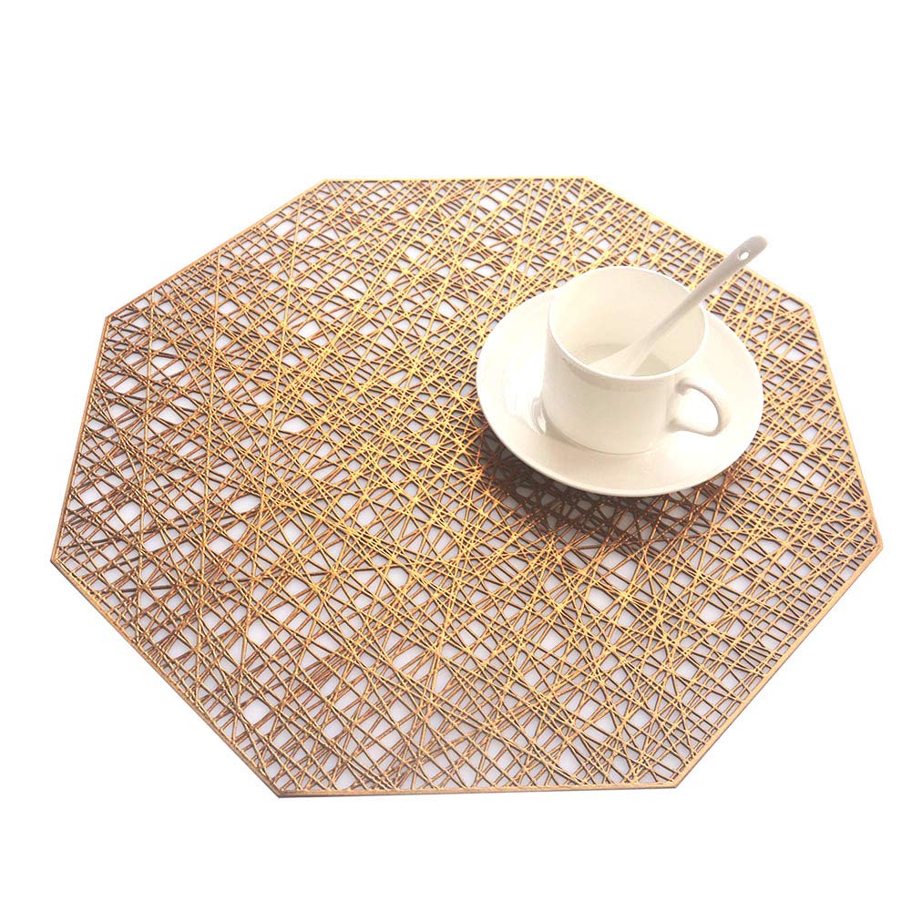 SCF2017 Octagonal PVC Placemats Hollow Table Mats Set of 4,Bronze