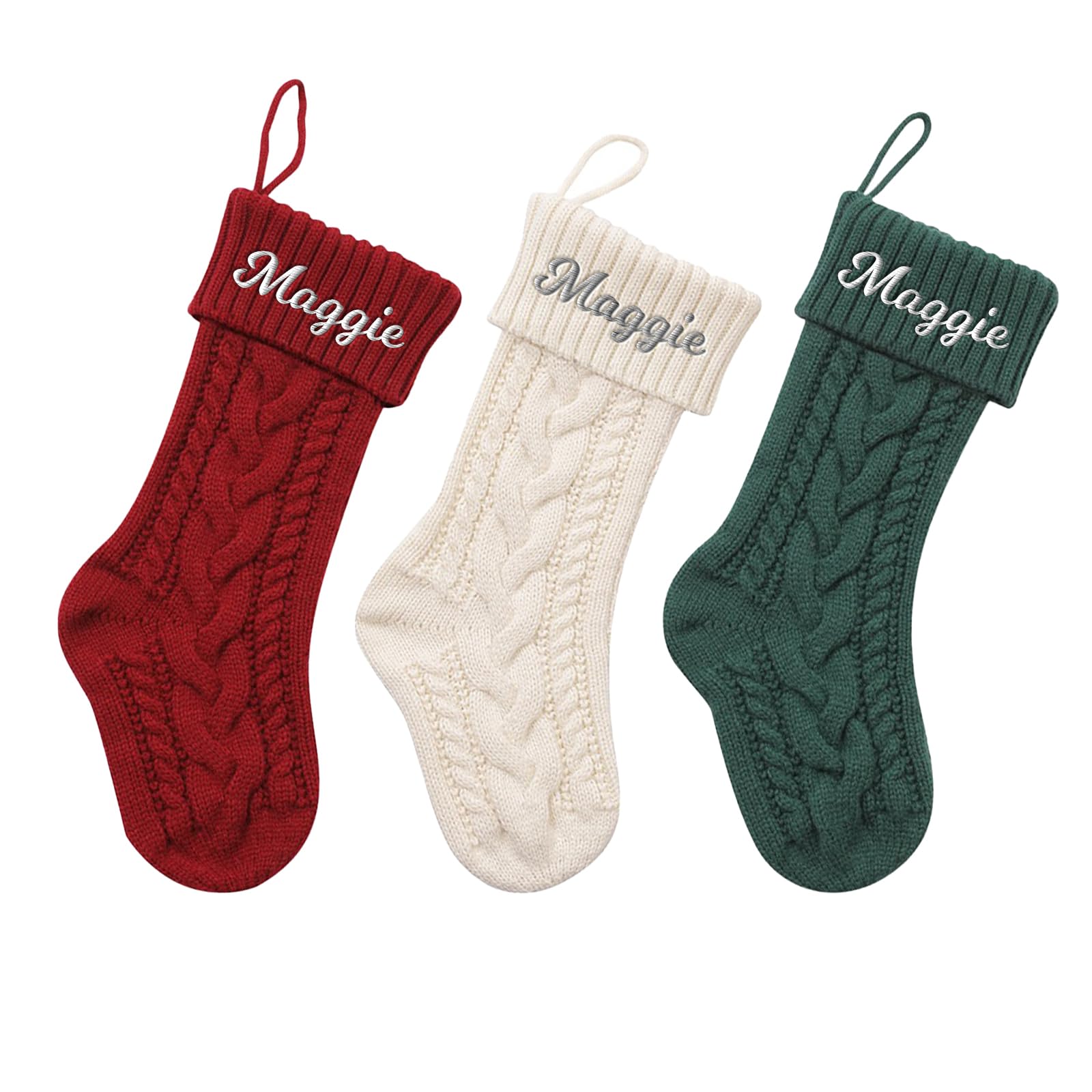 Cysincos Personalized Christmas Stockings Custom Name Family Christmas Stockings 18" Large Knitted Xmas Fireplace Hanging Stocking, Stocking for Holiday Family Party Decoration,3 Pcs