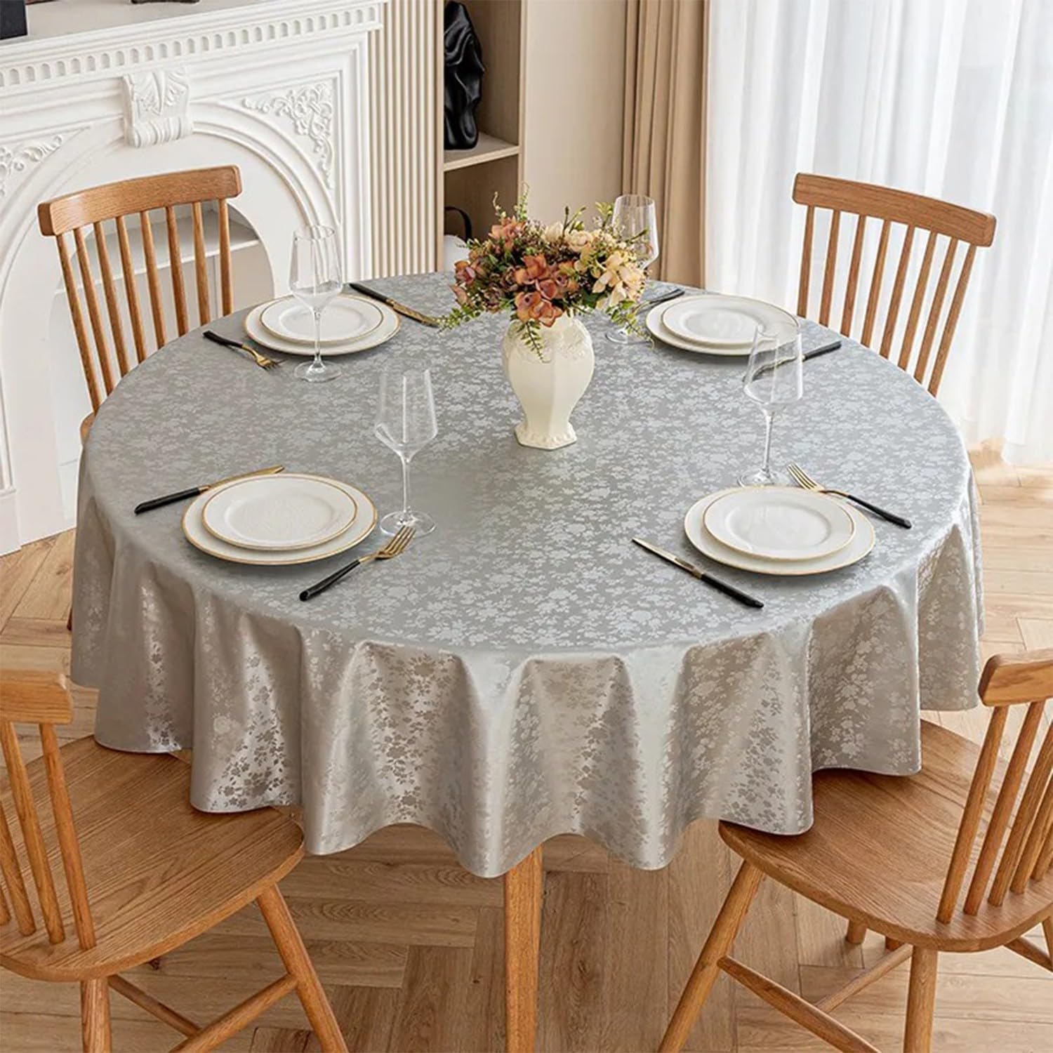 JuanNest Jacquard Round Table Cloth,Outdoor Dining Table Cloth,Design Waterproof Antiwrinkle Spillproof Heavy Weight Soft Tablecloths for Circular Table Cover and Kitchen Dinning Tabletop L,140CM