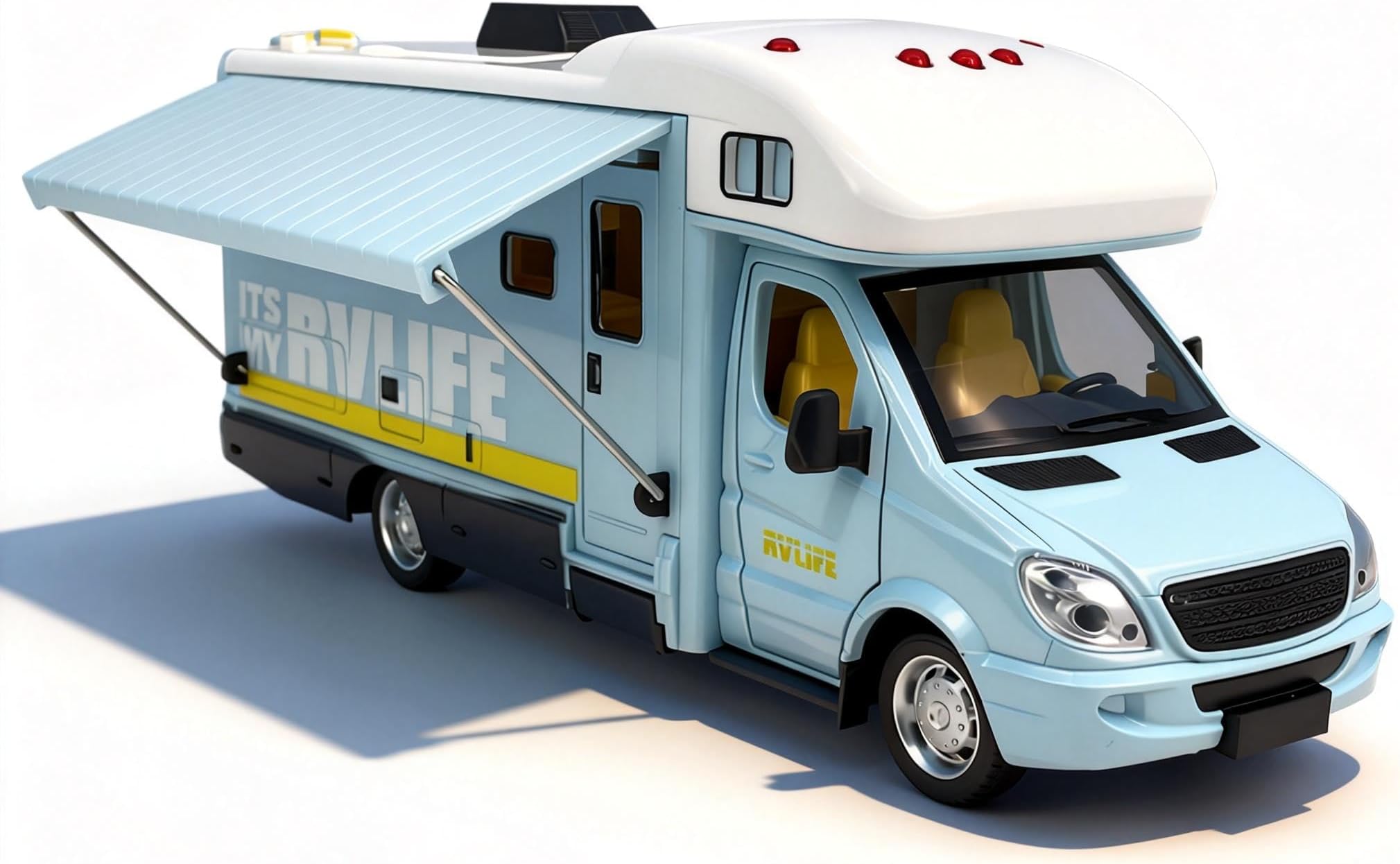 Toy Camper RV Motorhome Toys for Boys Girls Diecast Metal Vehicle Pretend Play Pull Back Model Car Doors & Awning Open Light Sound Age 3 4 5 6 7 8 Kids Toddlers Birthday Gifts, Blue
