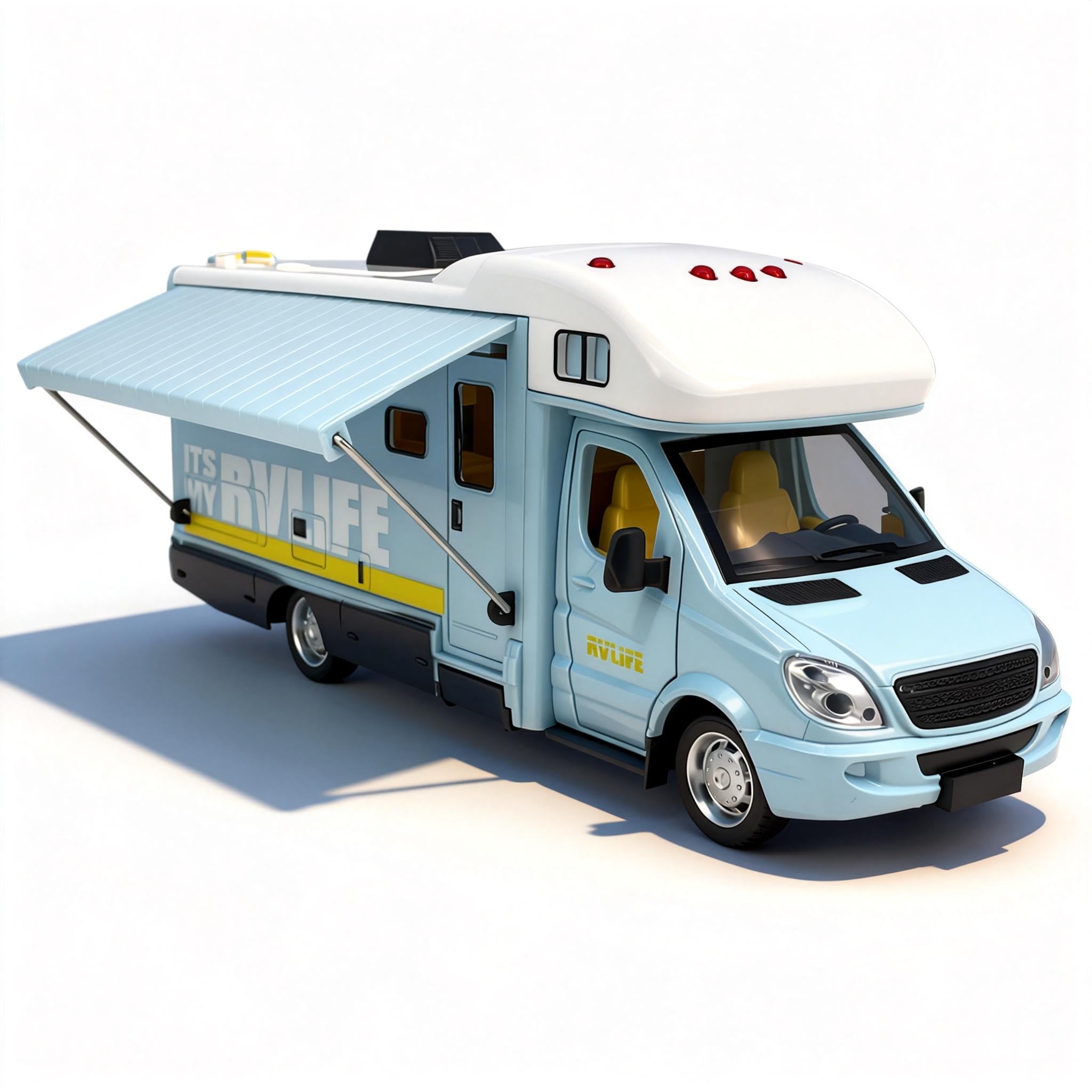 Toy Camper RV Motorhome Toys for Boys Girls Diecast Metal Vehicle Pretend Play Pull Back Model Car Doors & Awning Open Light Sound Age 3 4 5 6 7 8 Kids Toddlers Birthday Gifts, Blue
