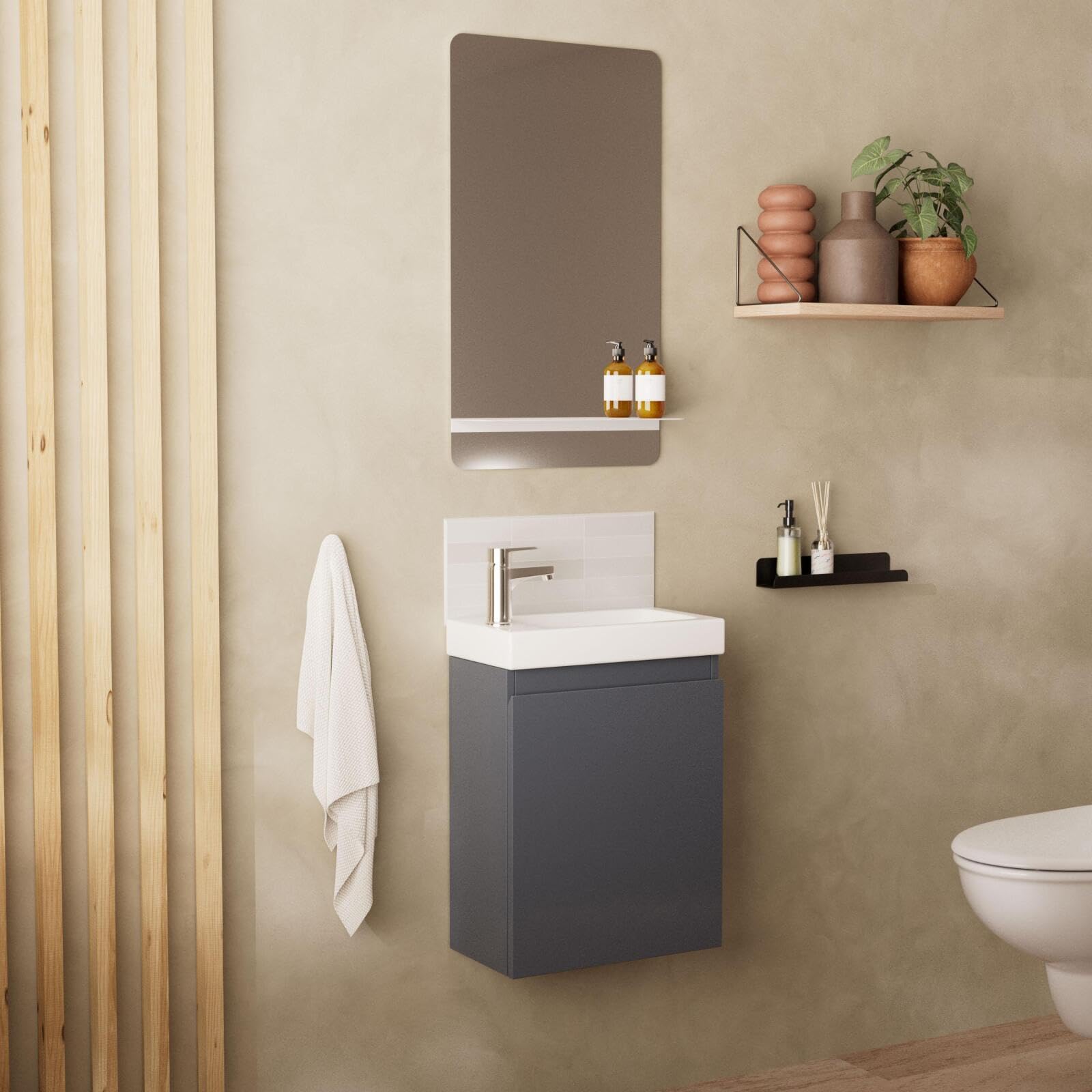 Lave-Manos Lisa + Espejo L40 cm con Estante Blanco