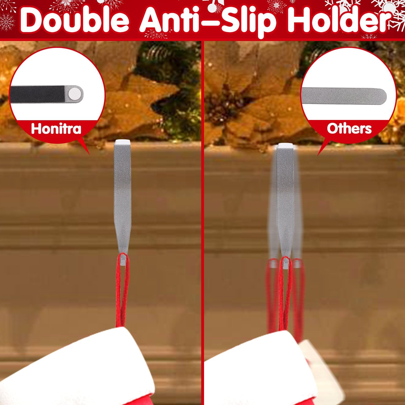 Honitra Christmas Stocking Holders for Mantle Set 4, Navidad Stocking Holders Hangers for Wall Mantle, Etiqueta de nombre de madera con chimenea pesada Stocking Holders for Mantle, mantel Stocking