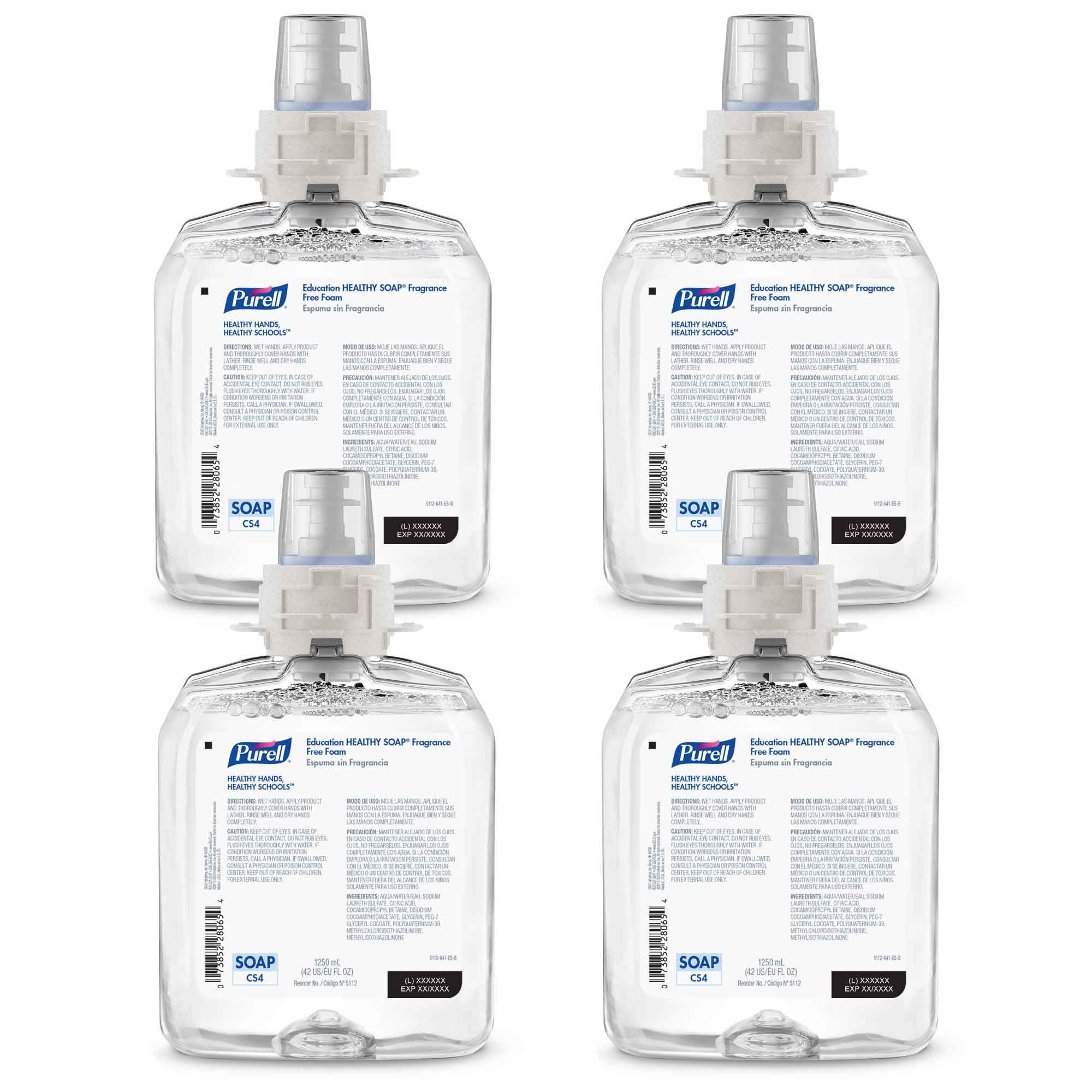 Purell Education Healthy SOAP Foam Fragrance Free, 1250 mL Foam Soap Refill CS4 Push-Style Soap Dispenser (Pack of 4) - 5112-04