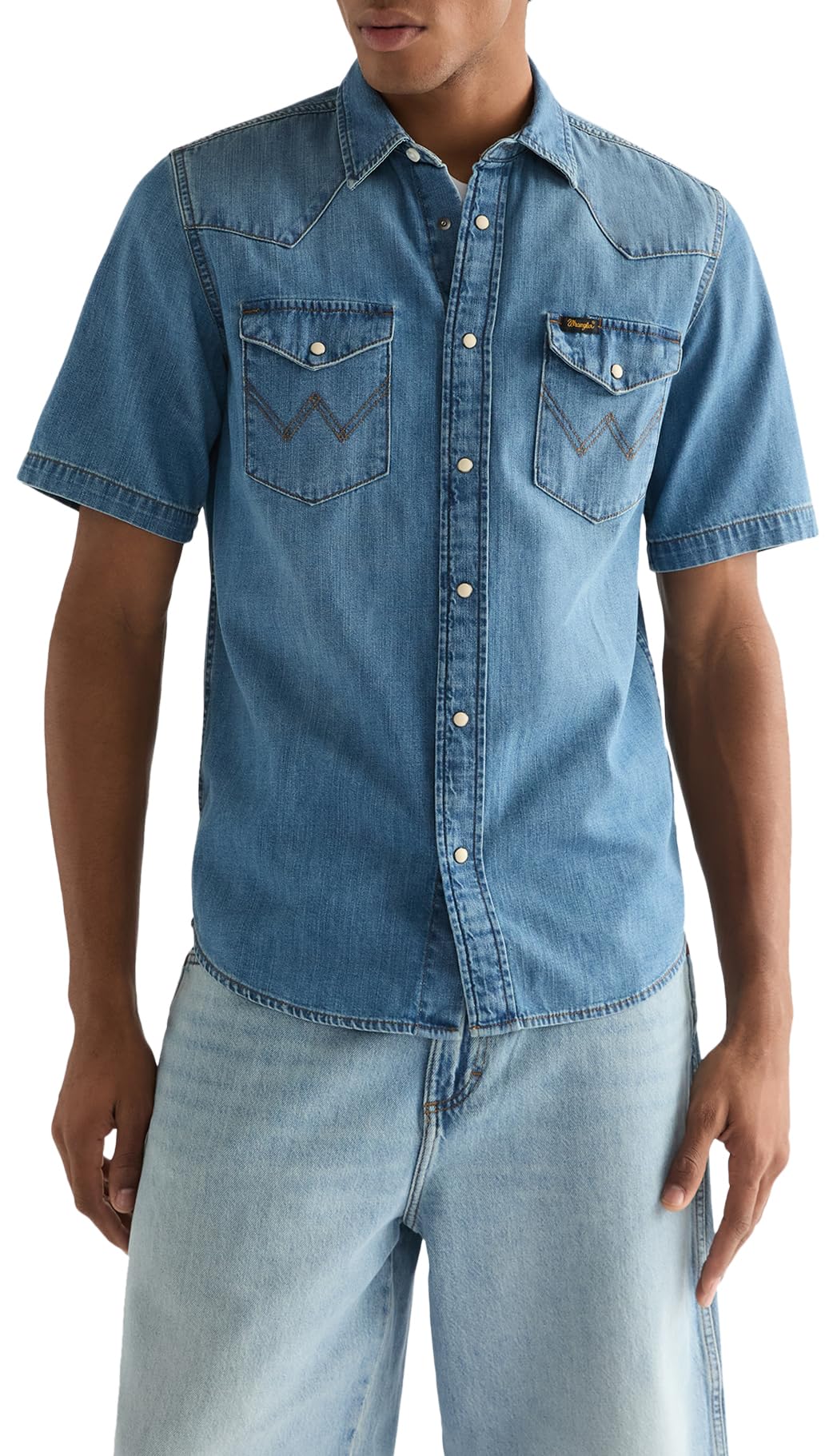 Wrangler SS Western Shirt, Medium Wash, XXL Men