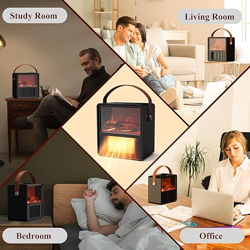Miniatura 9 de Minthouz Calentador de espacio, calentadores para uso en interiores, efecto de llama 3D, calentador portátil de cerámica PTC ajustable de 1200 W800