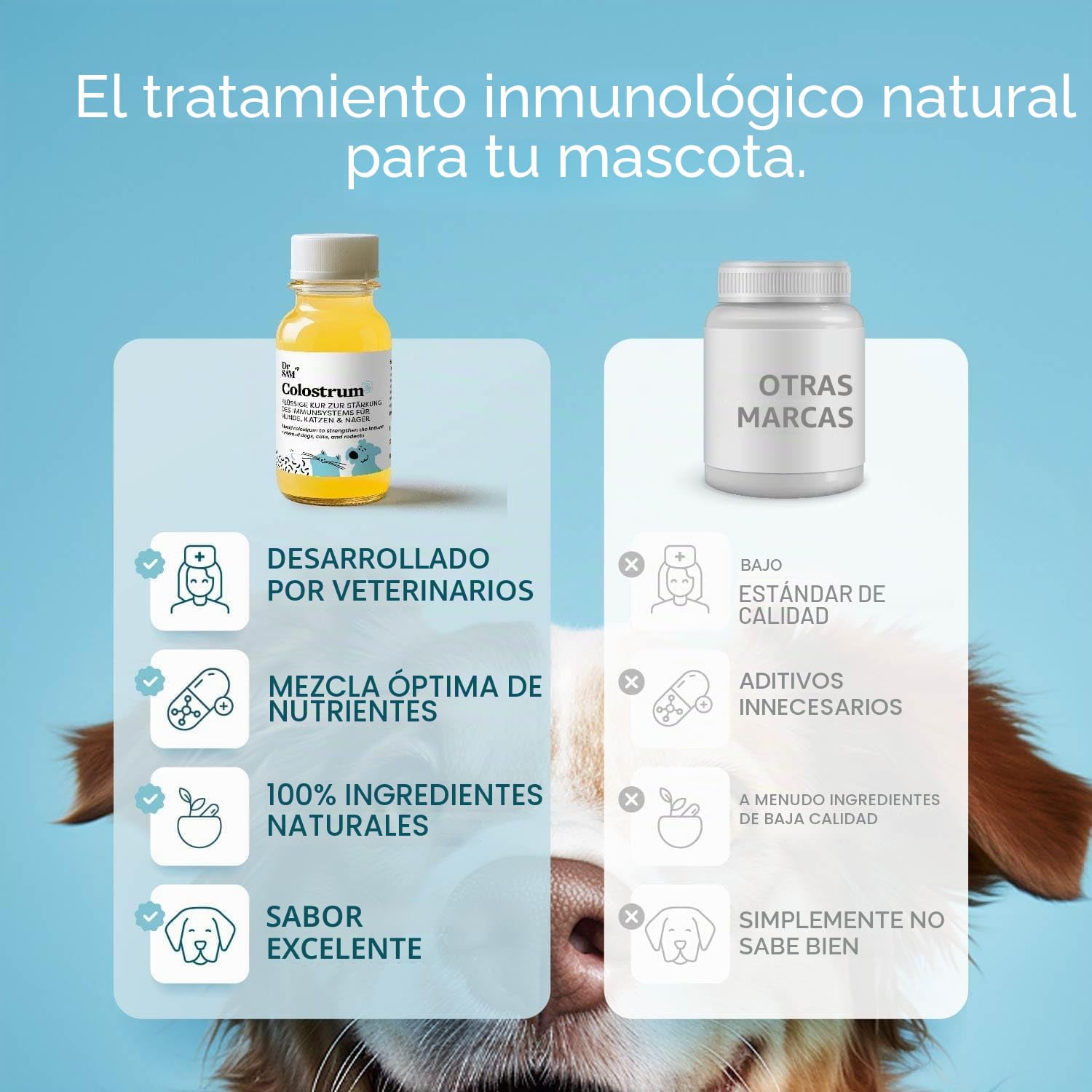 Dr. SAM Calostro para gatos y perros – Tratamiento para fortalecer el sistema inmunológico, natural y especialmente baja en lactosa, calostro de vaca para defensa inmune, fabricado en Alemania, 125 ml