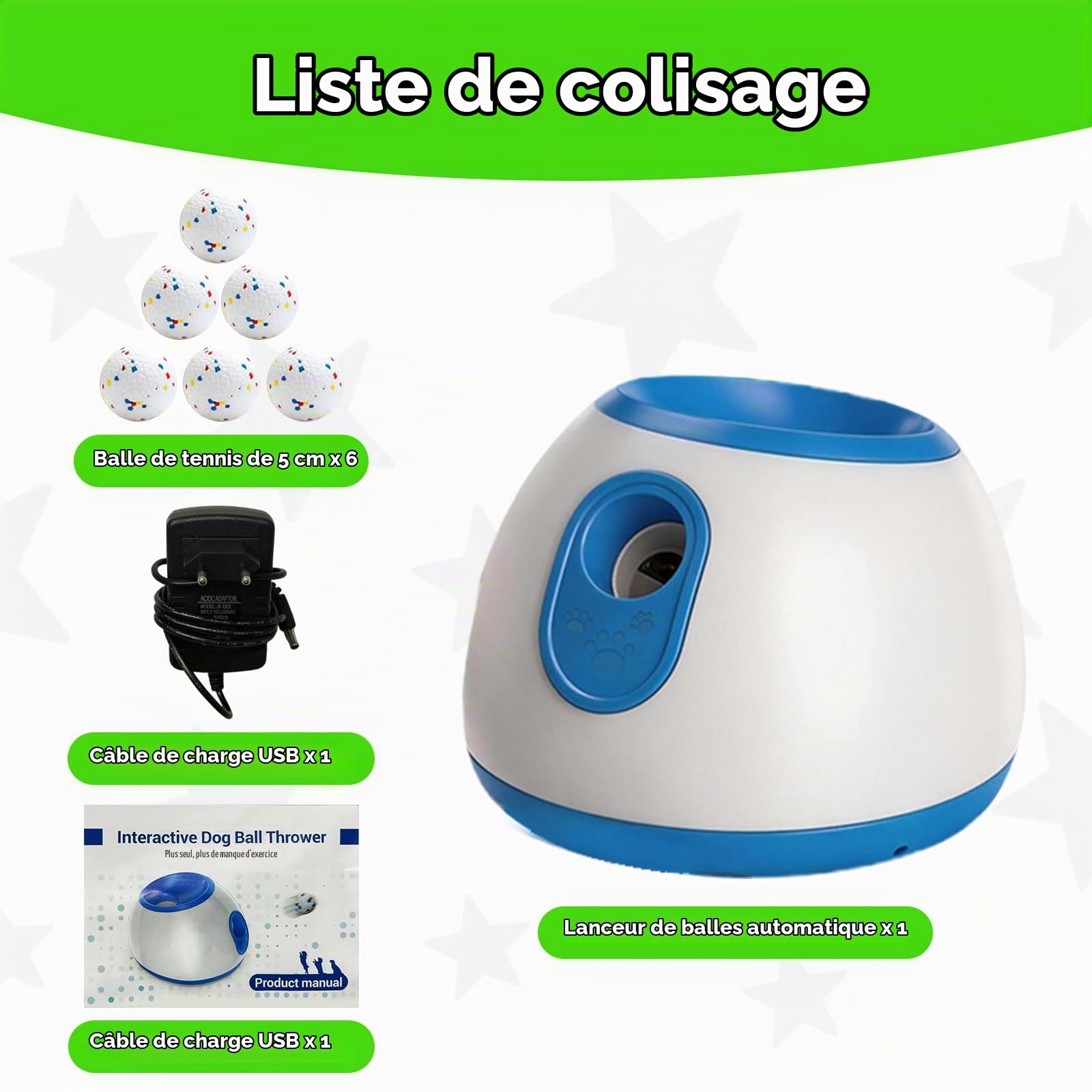 Lanceur de balles automatique pour chiens – Machine interactive de lancer de balles avec 3 distances de lancer réglables, incl. 6 balles de tennis, pour chiens de petite et moyenne taille