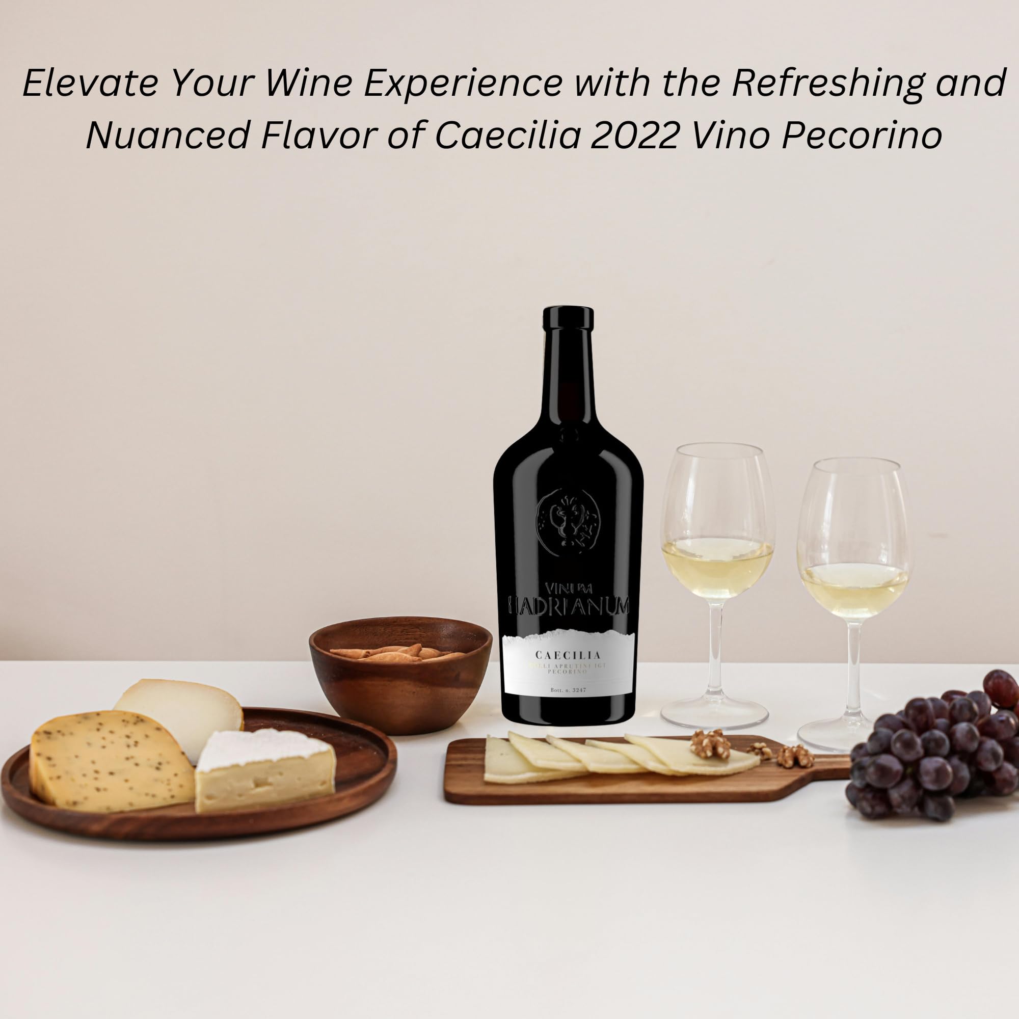 3 Bottles Italian CAECILIA 2022 White Wine (Color Straw Yellow) by Vinum Hadrianum | Pecorino Colli Aprutini IGT Hi- Embrace Italian Wine | Excellence in Every Sip - (Each Bottle 750 ml)