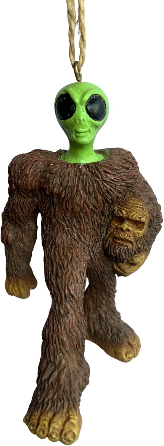 Bella Haus Christmas Shoppe Bigfoot Christmas Tree Ornament | Sasquatch Relaxing in Rocking Chair with Coffee Mug | Funny Resin Figurine Holiday Décor | Novelty Secret Santa or White Elephant Gift