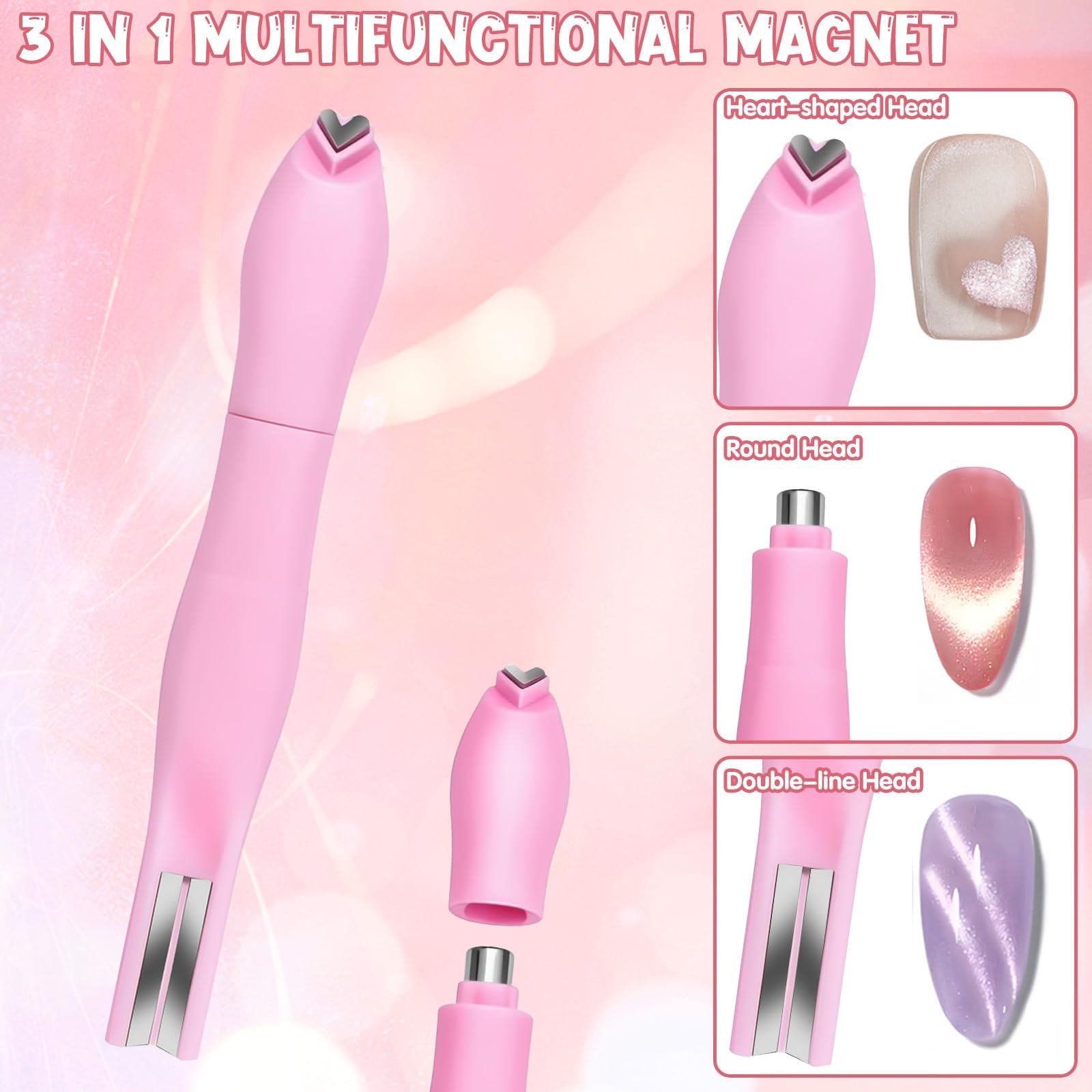 Kit de 5 aimants 3 en 1 pour vernis gel effet œil de chat, comprenant un outil magnétique pour les ongles, un stylo magnétique double embout et des guides en forme de lapin | Indispensable pour Polish