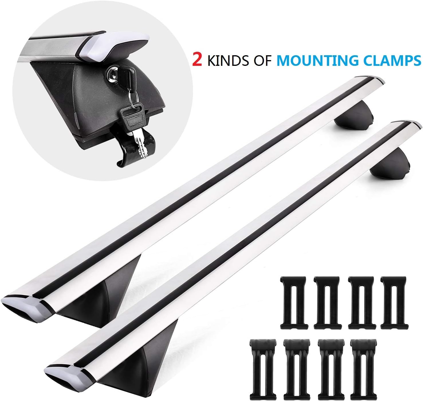 Cross Bars Roof Rack Adjustable 53" Aluminum Luggage Rack Crossbars Ideal for Roof Box Bicycle,Kayak,Canoe,Ski Rack Fits Raised Side Rails with Gap & Flush Side Rails with Groove at Sides