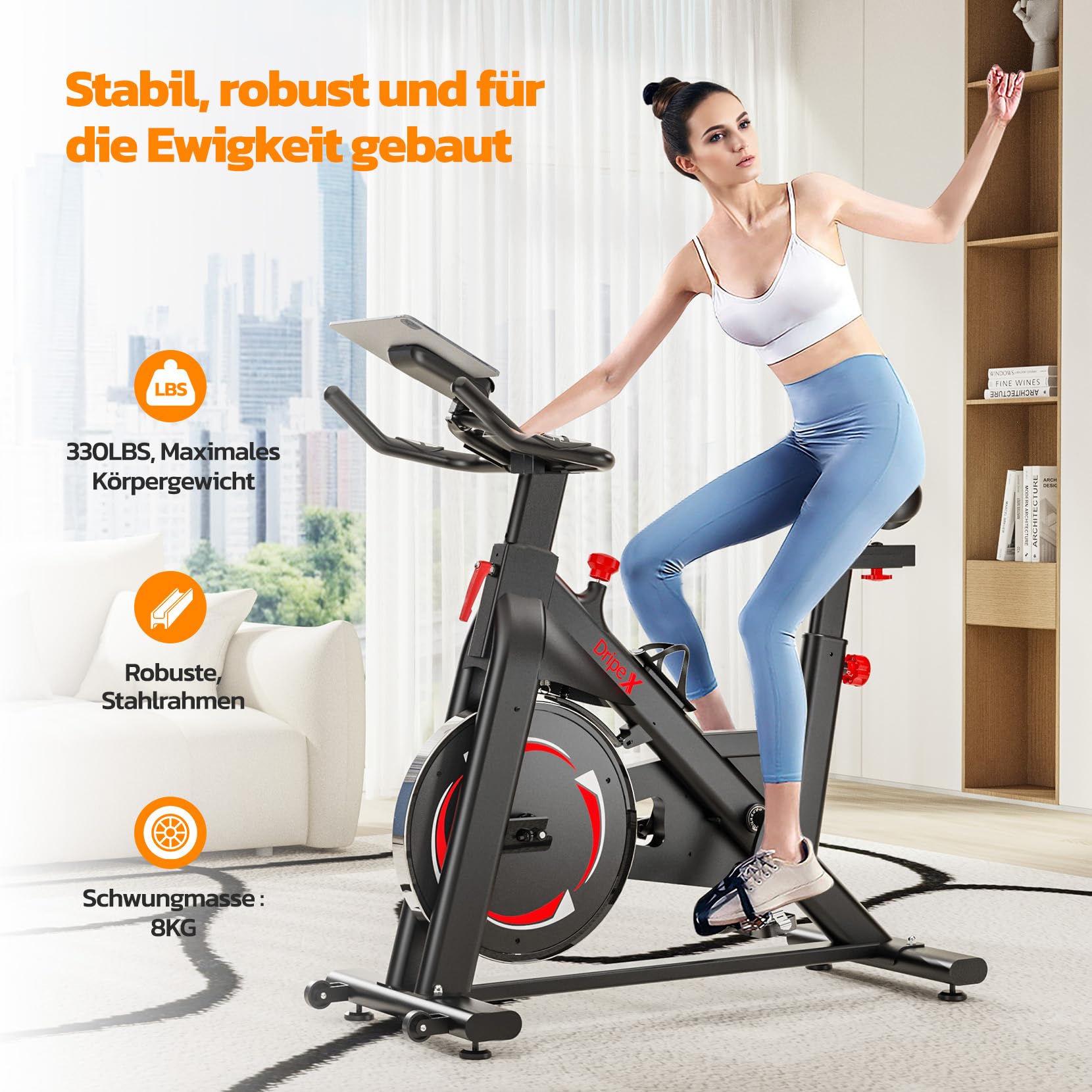 Dripex Heimtrainer Fahrrad mit Magnetischem Widerstand, Leises Indoor Fitnessbike mit Herzfrequenzmonitor&LCD Monitor, Stationäre Fahrräder für zu Hause mit 8KG Schwere Schwungrad, Max.150kg