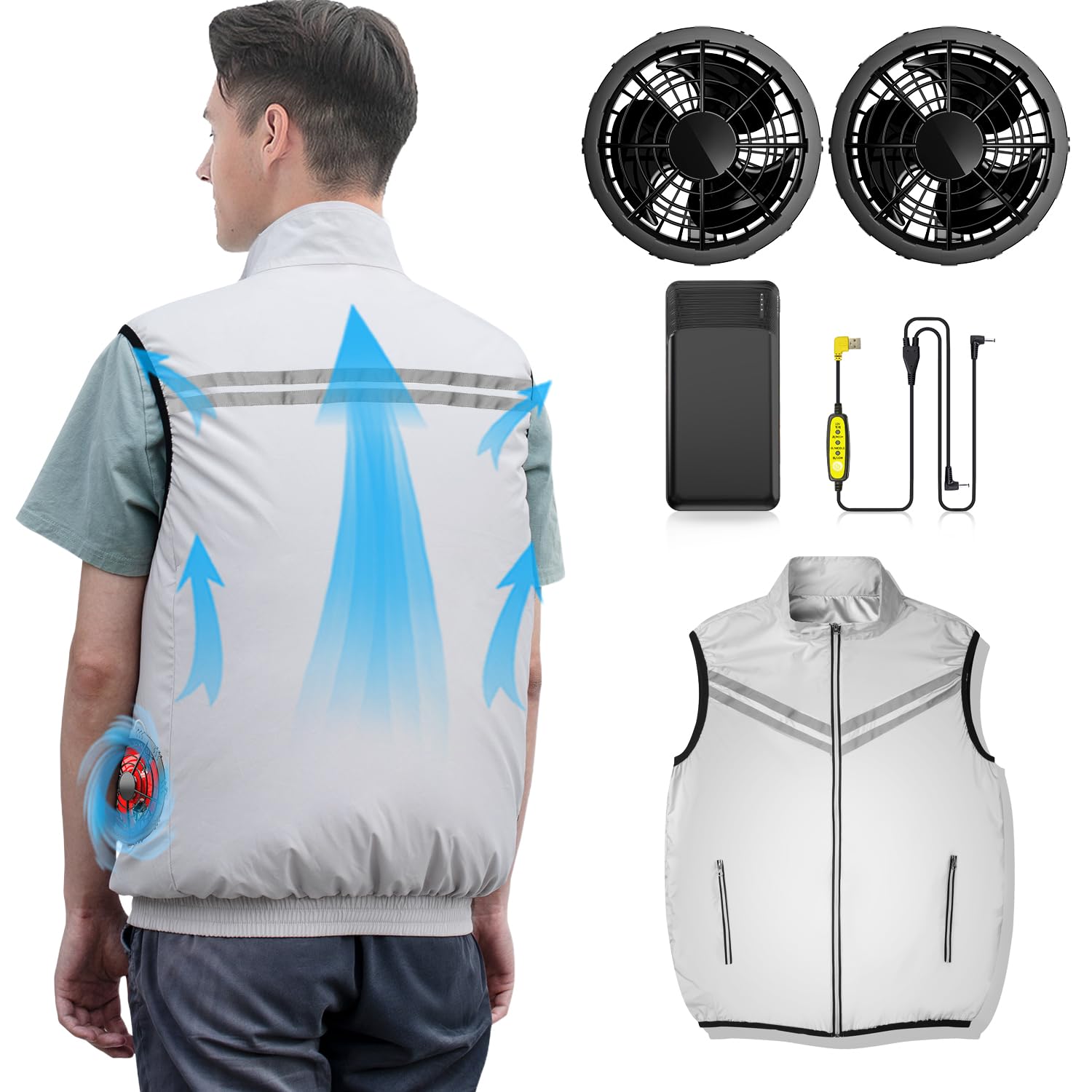 Gilet di raffreddamento da uomo con Power Bank da 30000 mAh e doppia ventola di runtime Ventilatore indossabile con aria condizionata per l'estate