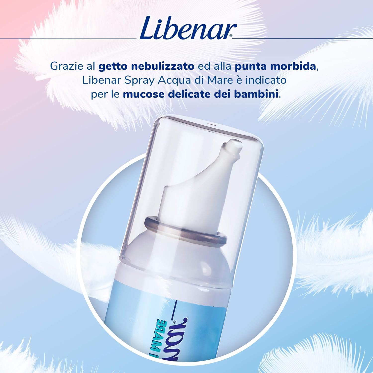 Libenar Spray Nasale Decongestionante Acqua di Mare per Adulti, Bambini e Neonati, Adatto per il Naso Chiuso e Lavaggi Nasali, Punta Morbida, Getto Delicato, 100ml