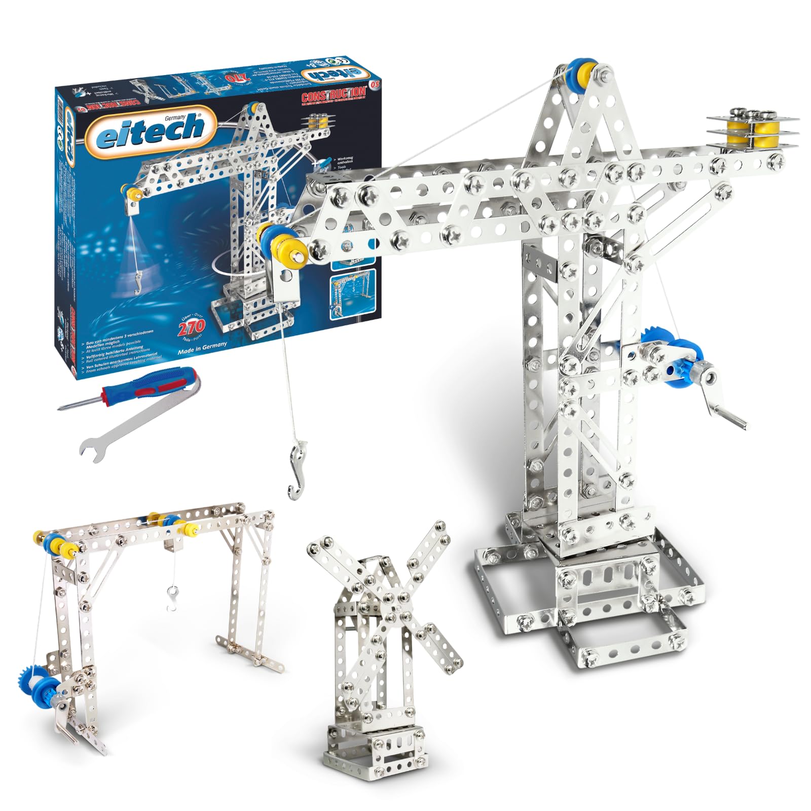 eitech 00005 - Juego de construcción con piezas de metal y 3 modelos, herramientas incluidas [Importado de Alemania] , color/modelo surtido
